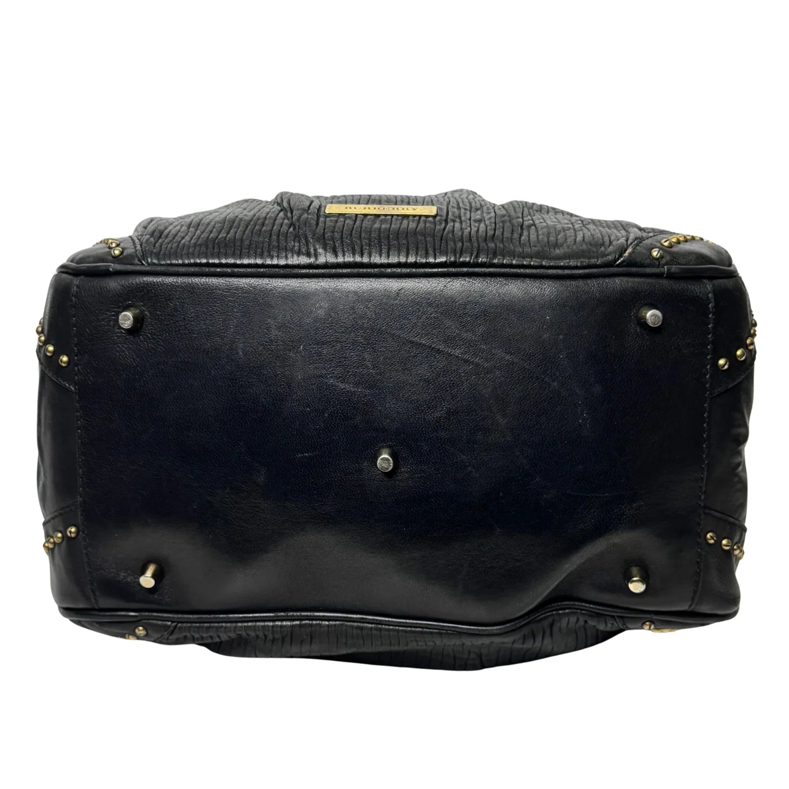 Burberry Black Studded Plissé Lambskin Leather Tote Bag