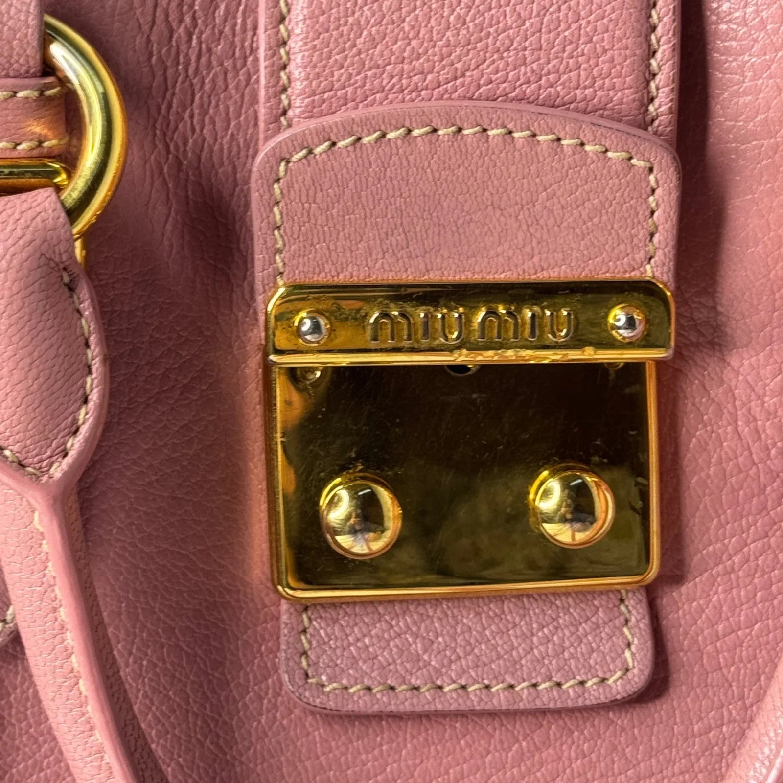 Miu Miu Goatskin Madras Shopping Crossbody Tote Bag Pink