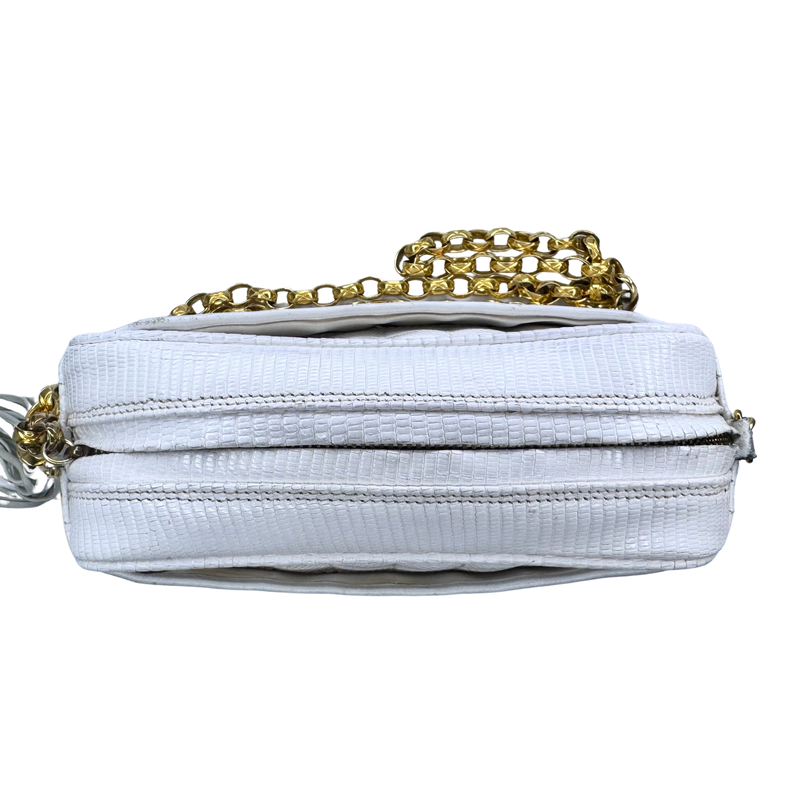 Chanel Vintage White Lizard Tassel Camera Crossbody Bag