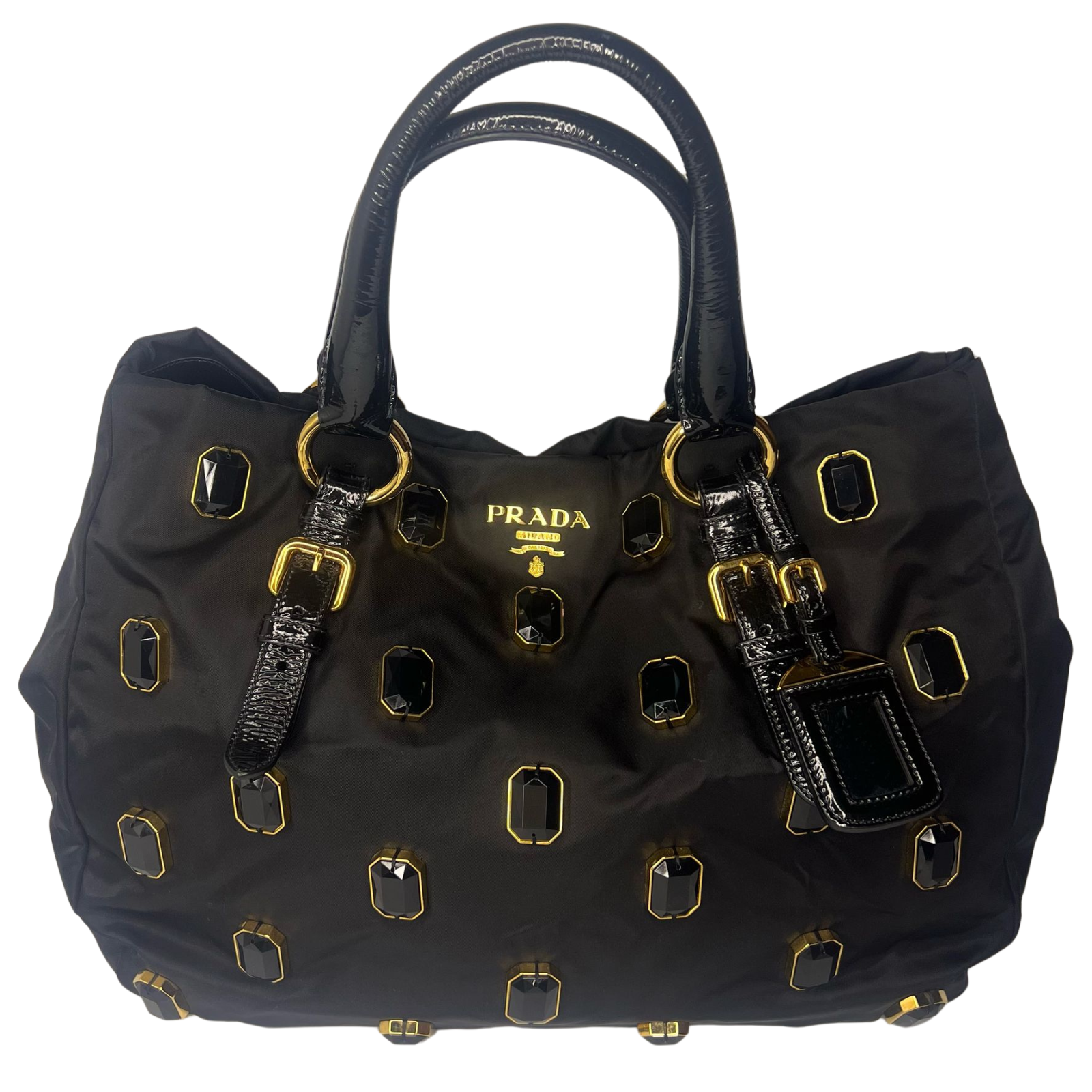 Prada Tessuto Nylon Pietre Jewelled Tote Bag – Black