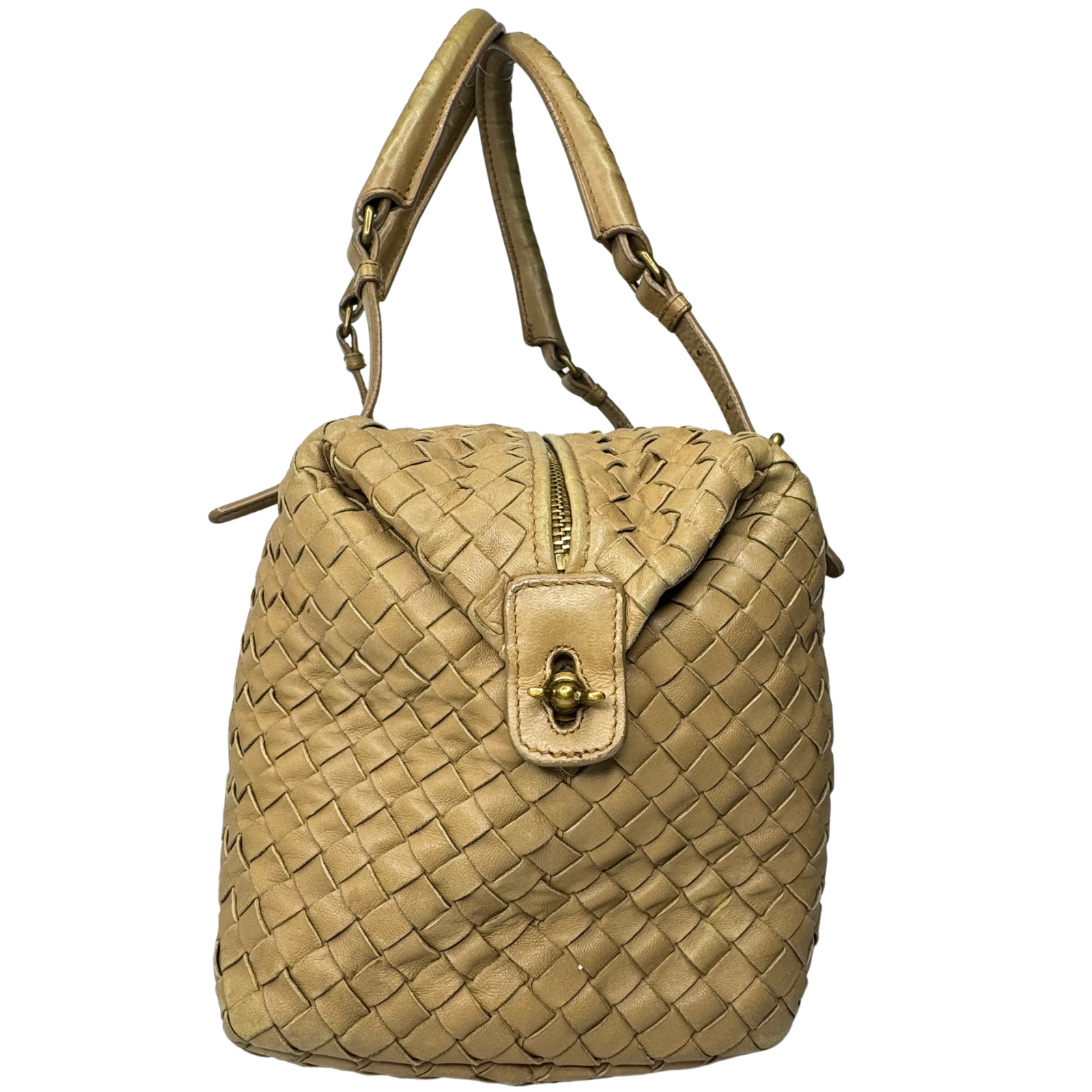 Bottega Veneta Nappa Intrecciato Padlock Montaigne Moutarde Beige Bag
