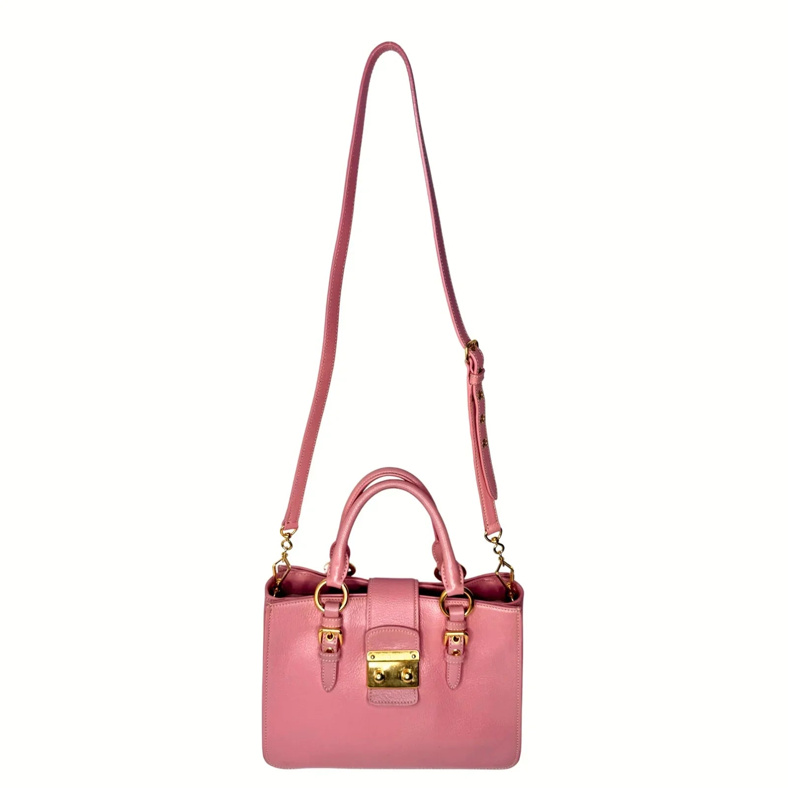 Miu Miu Goatskin Madras Shopping Crossbody Tote Bag Pink
