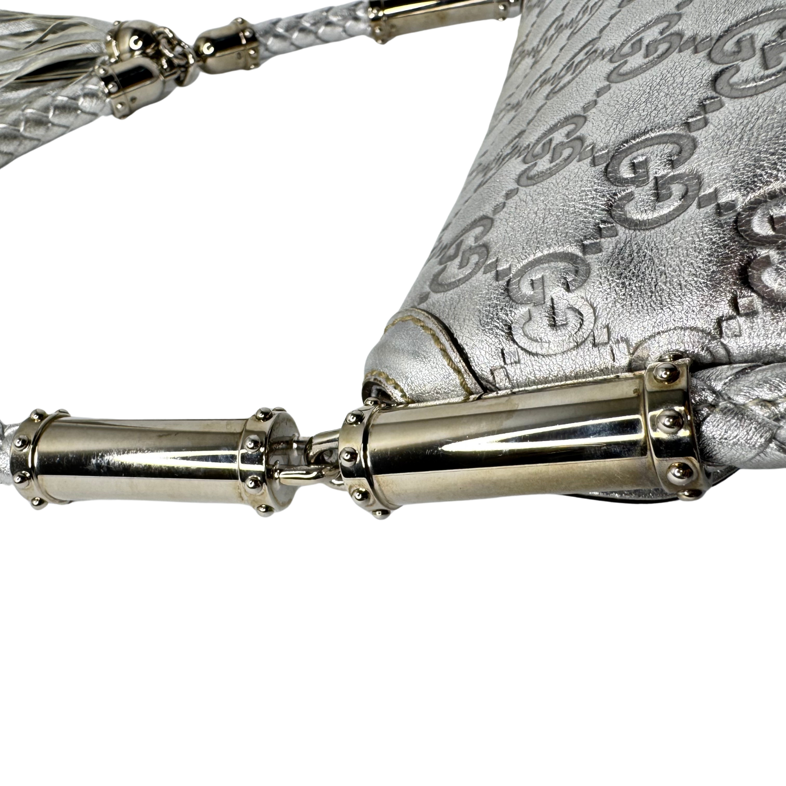 Gucci Guccissima Small Britt Tassel Shoulder Bag – Silver