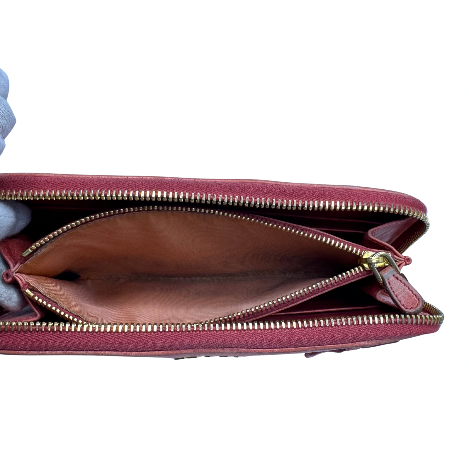 Prada Pink Leather Long Wallet with Zip Coin Compartment