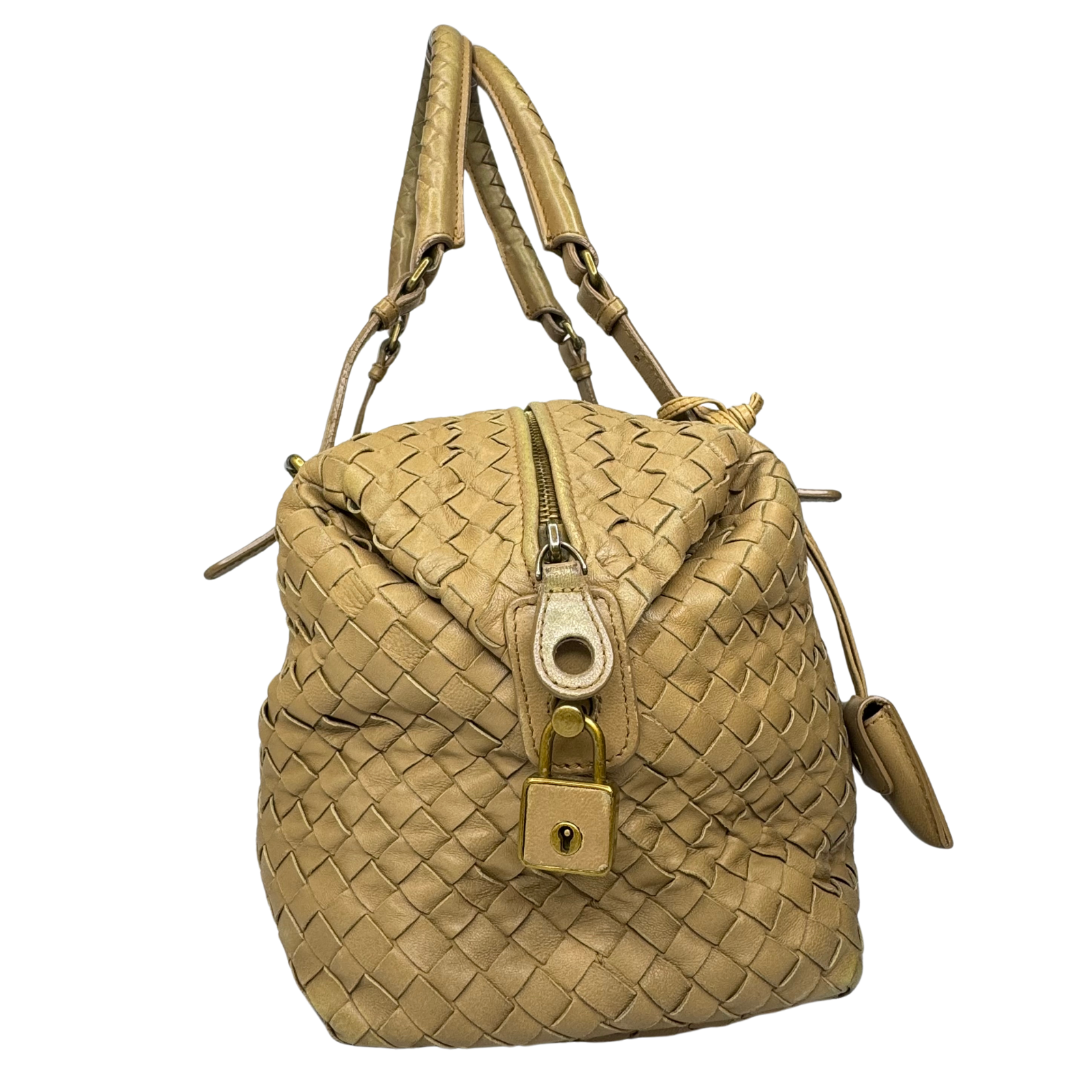 Bottega Veneta Nappa Intrecciato Padlock Montaigne Moutarde Beige Bag