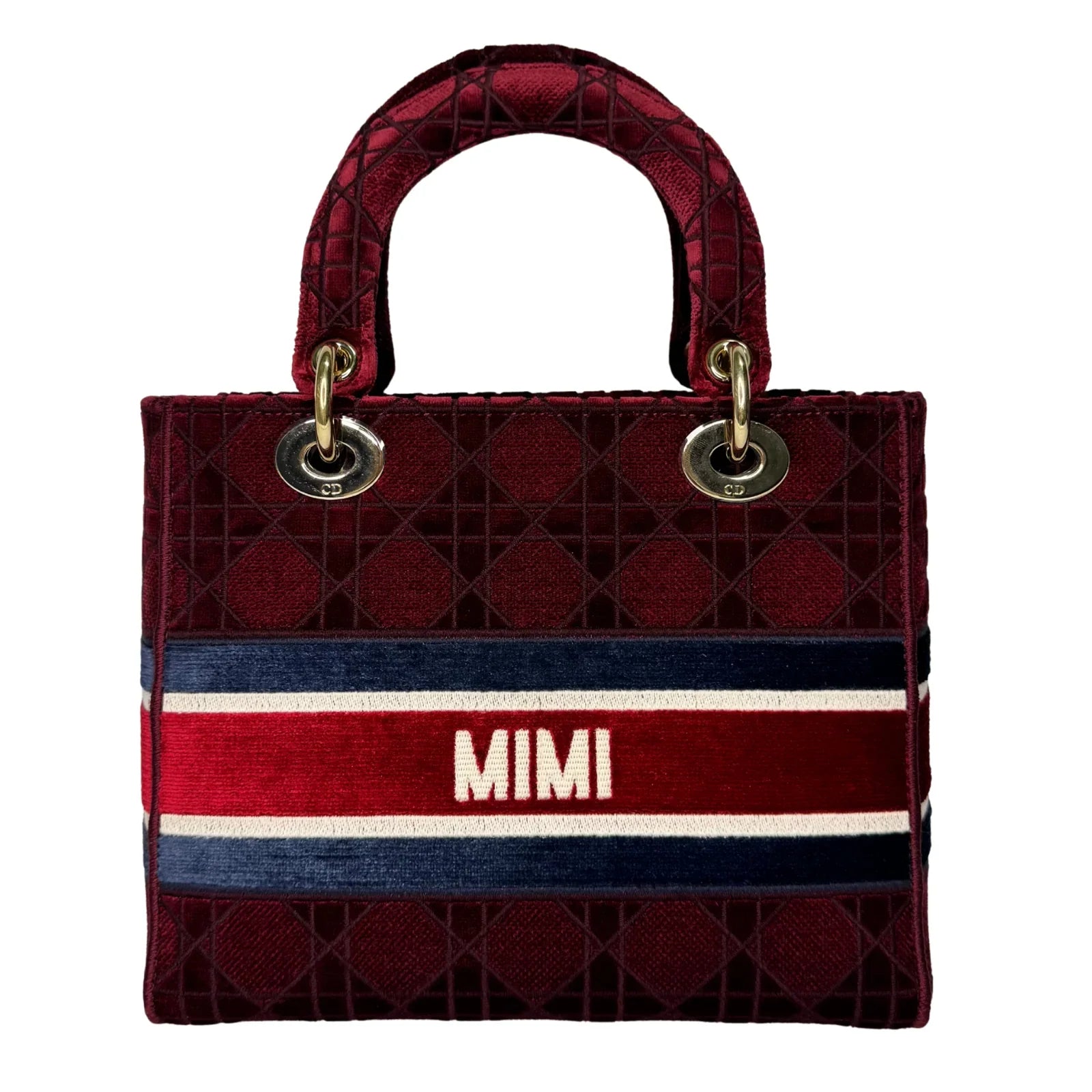 Christian Dior Velvet Cannage Medium Lady D-Lite Bag Burguandy