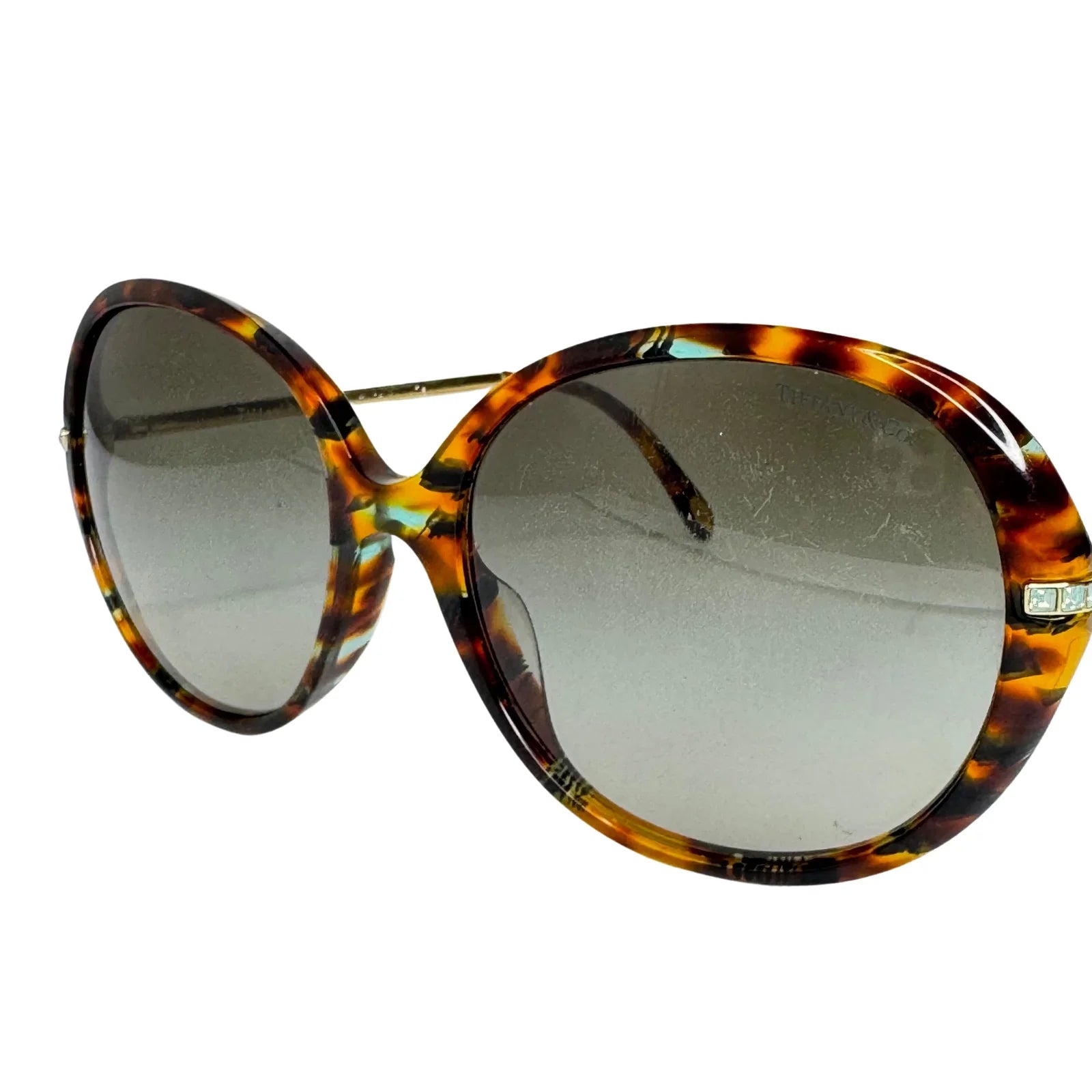 Tiffany & Co. Tortoiseshell Oversized Crystal Arm Sunglasses