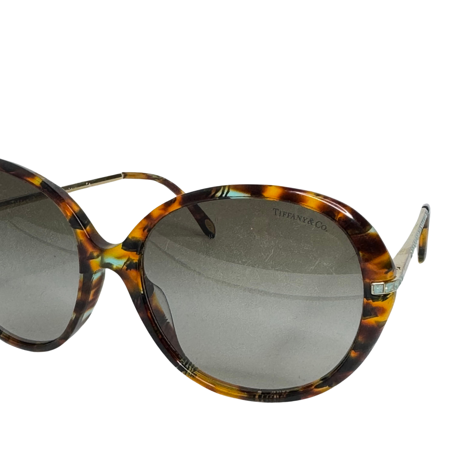 Tiffany & Co. Tortoiseshell Oversized Crystal Arm Sunglasses