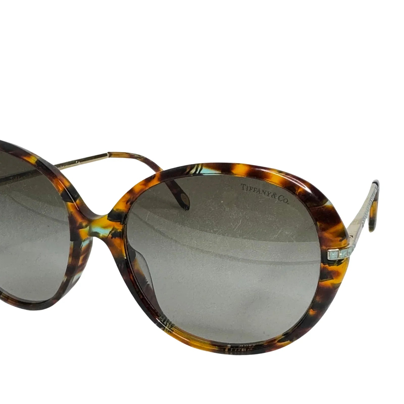 Tiffany & Co. Tortoiseshell Oversized Crystal Arm Sunglasses