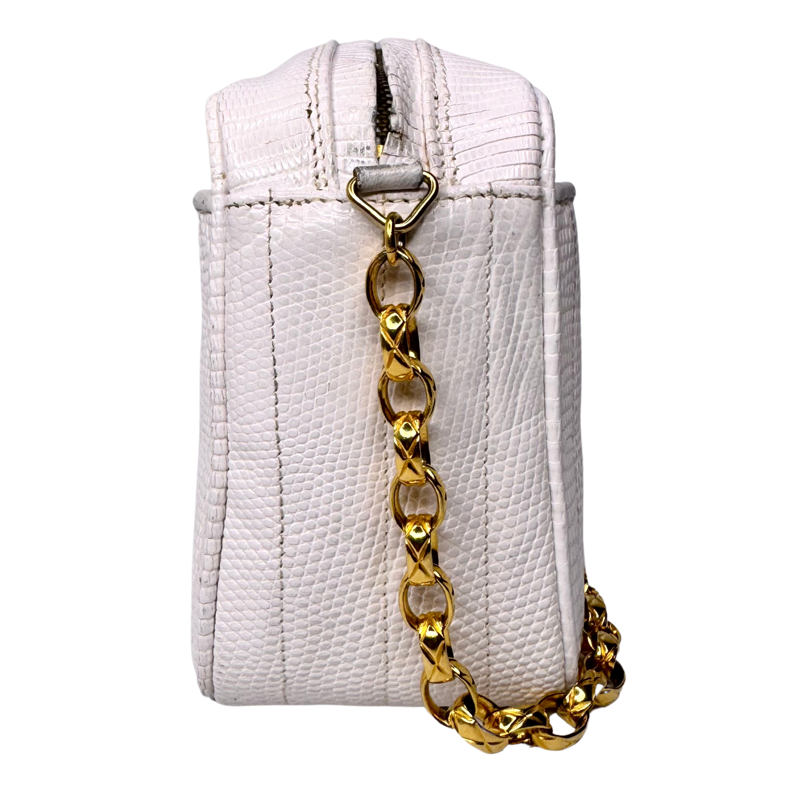 Chanel Vintage White Lizard Tassel Camera Crossbody Bag