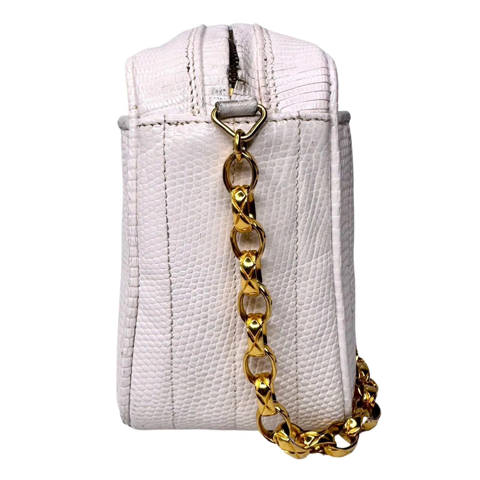 Chanel Vintage White Lizard Tassel Camera Crossbody Bag