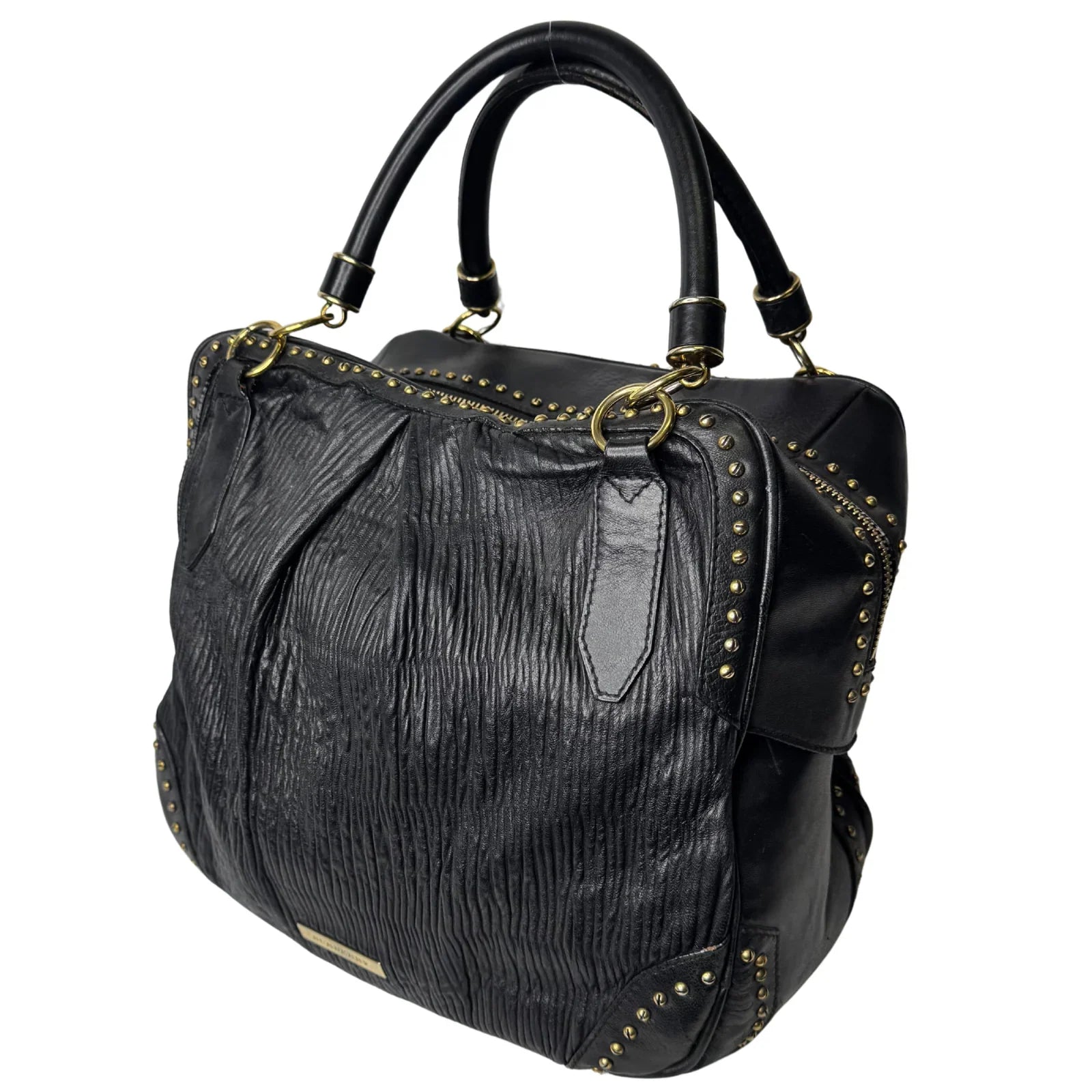 Burberry Black Studded Plissé Lambskin Leather Tote Bag