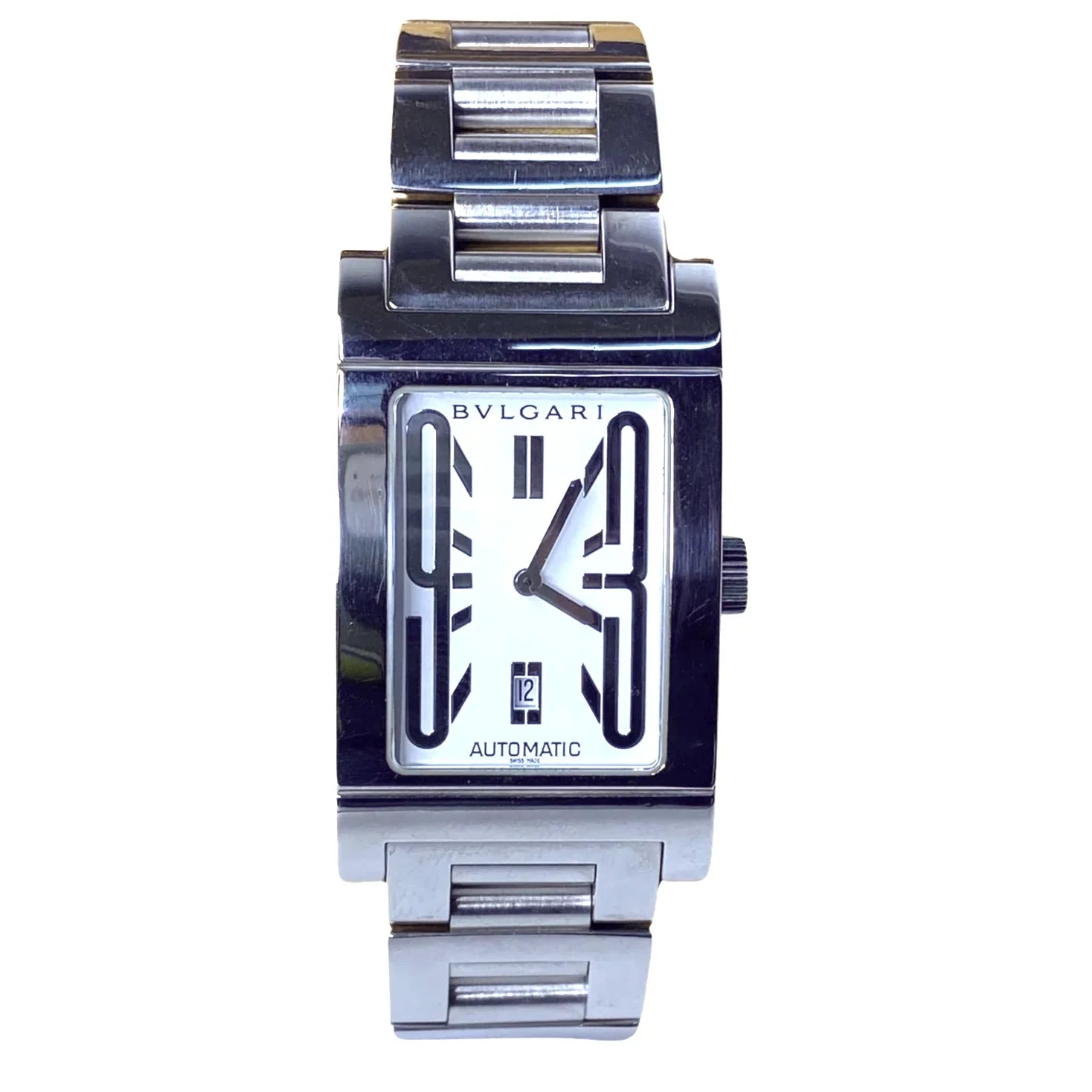 BVLGARI Rettangolo RT45S Automatic Watch Mens– 45mm – White Dial –Stainless Steel