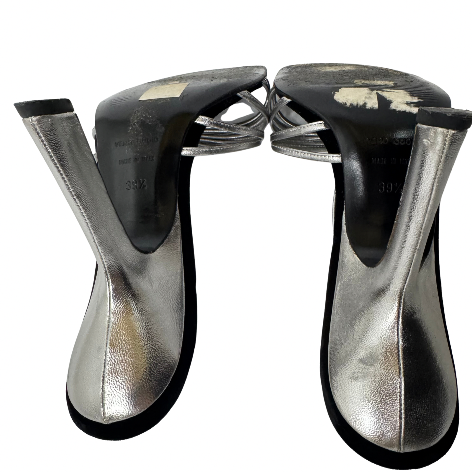 DOLCE & GABBANA Silver Metallic & Black Velvet Strappy Heels - Size 39.5