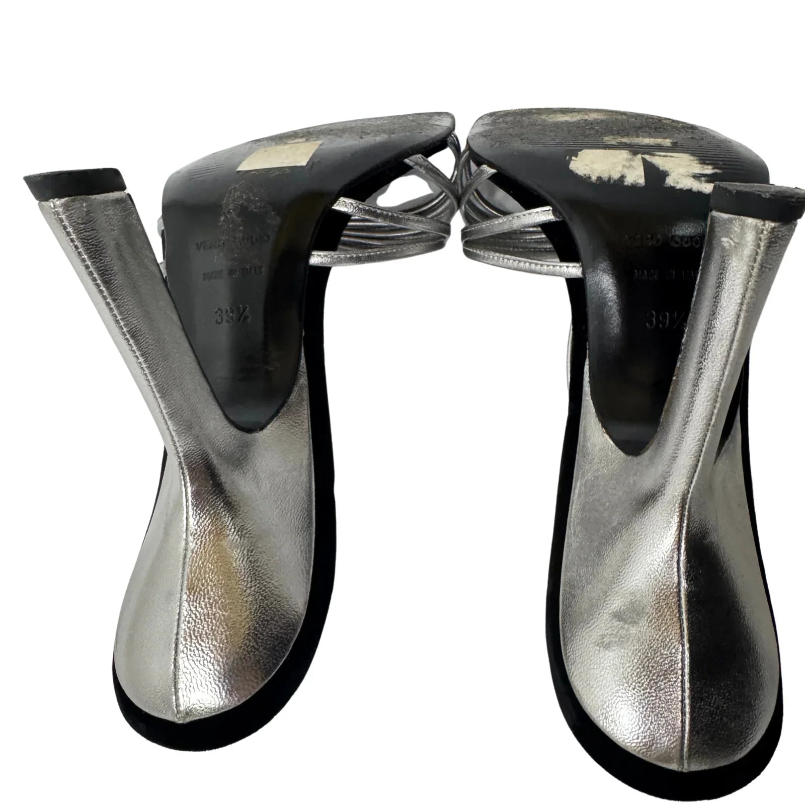 DOLCE & GABBANA Silver Metallic & Black Velvet Strappy Heels - Size 39.5