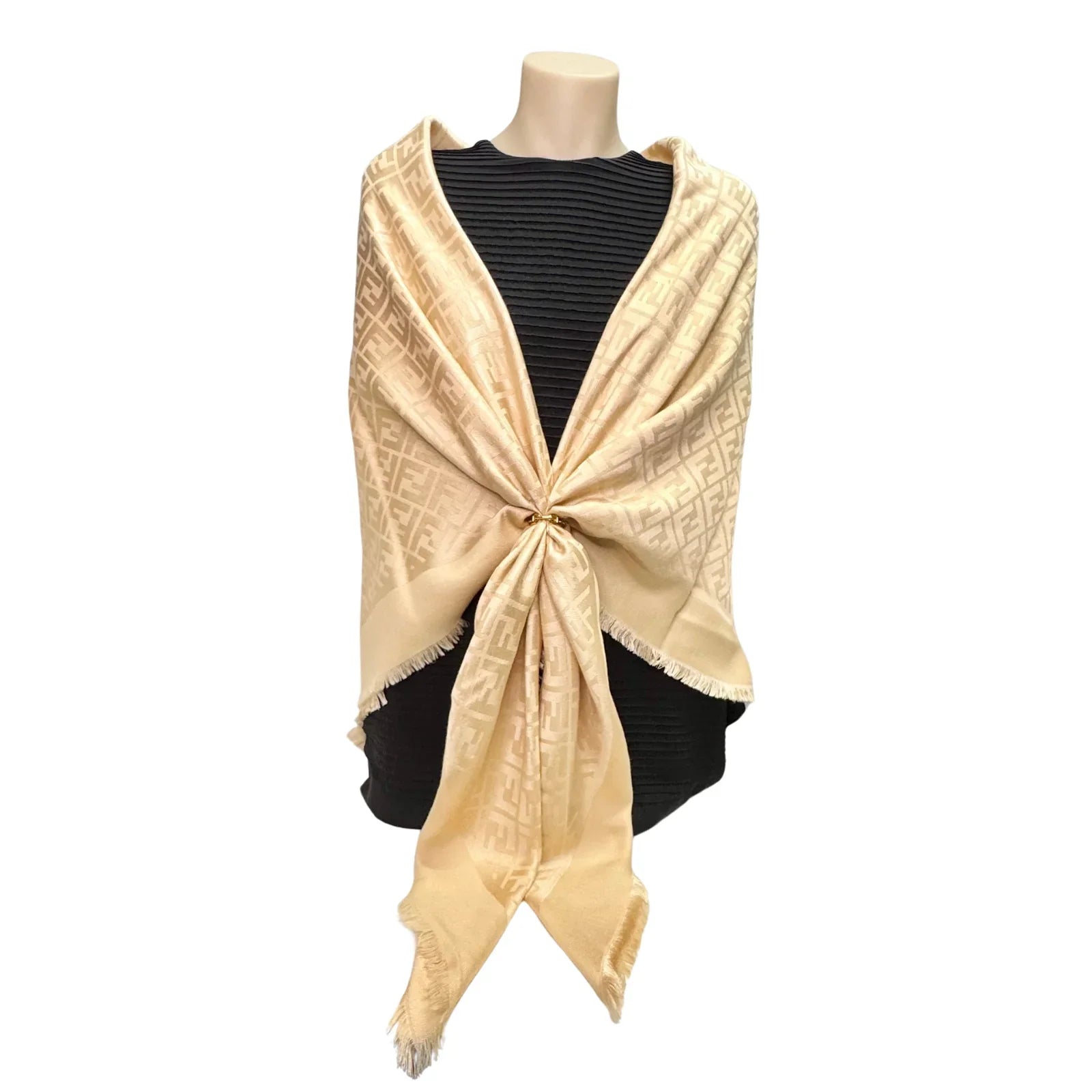 Fendi Silk Scarf Shawl Monogram Beige