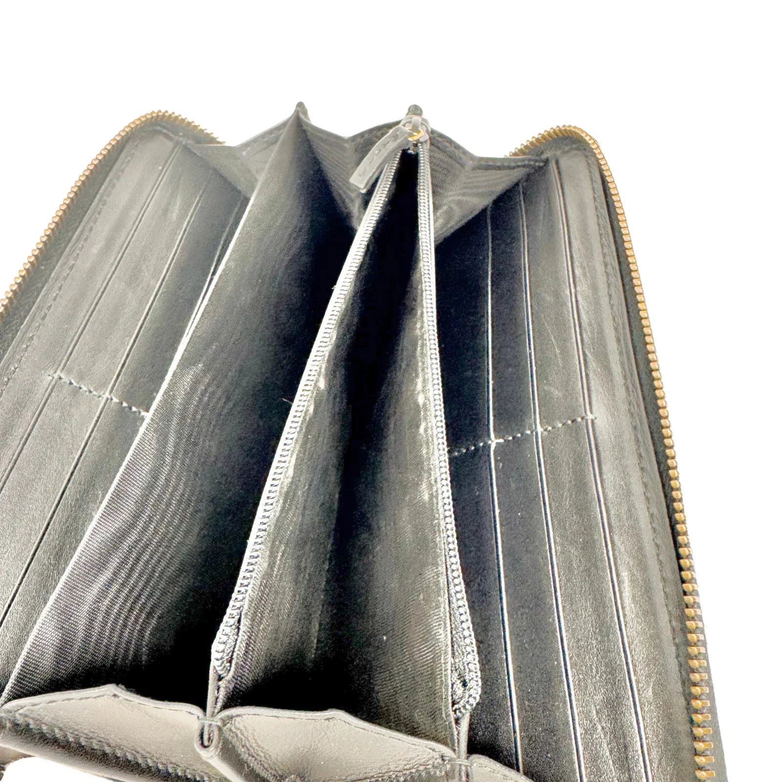 Gucci GG Marmont Zip-Around Long Wallet Black Matelassé Chevron Leather