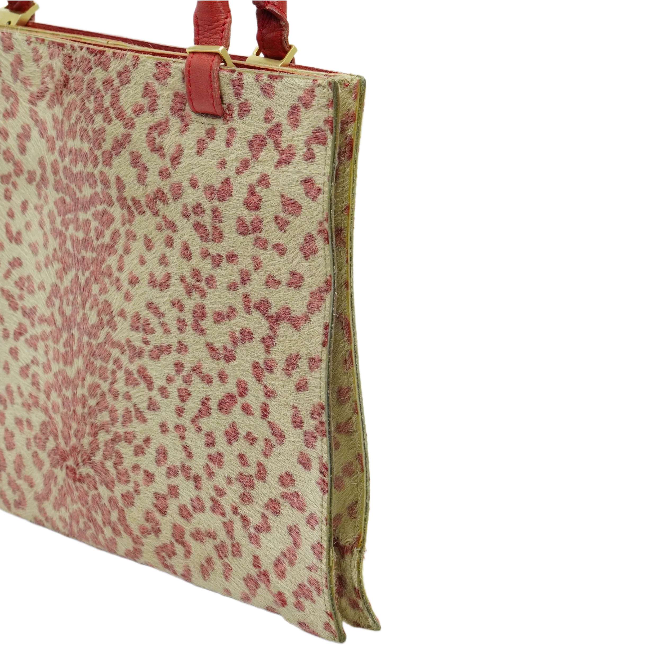 Bottega Veneta Biege & Red Cheetah Cowhide Print Handbag