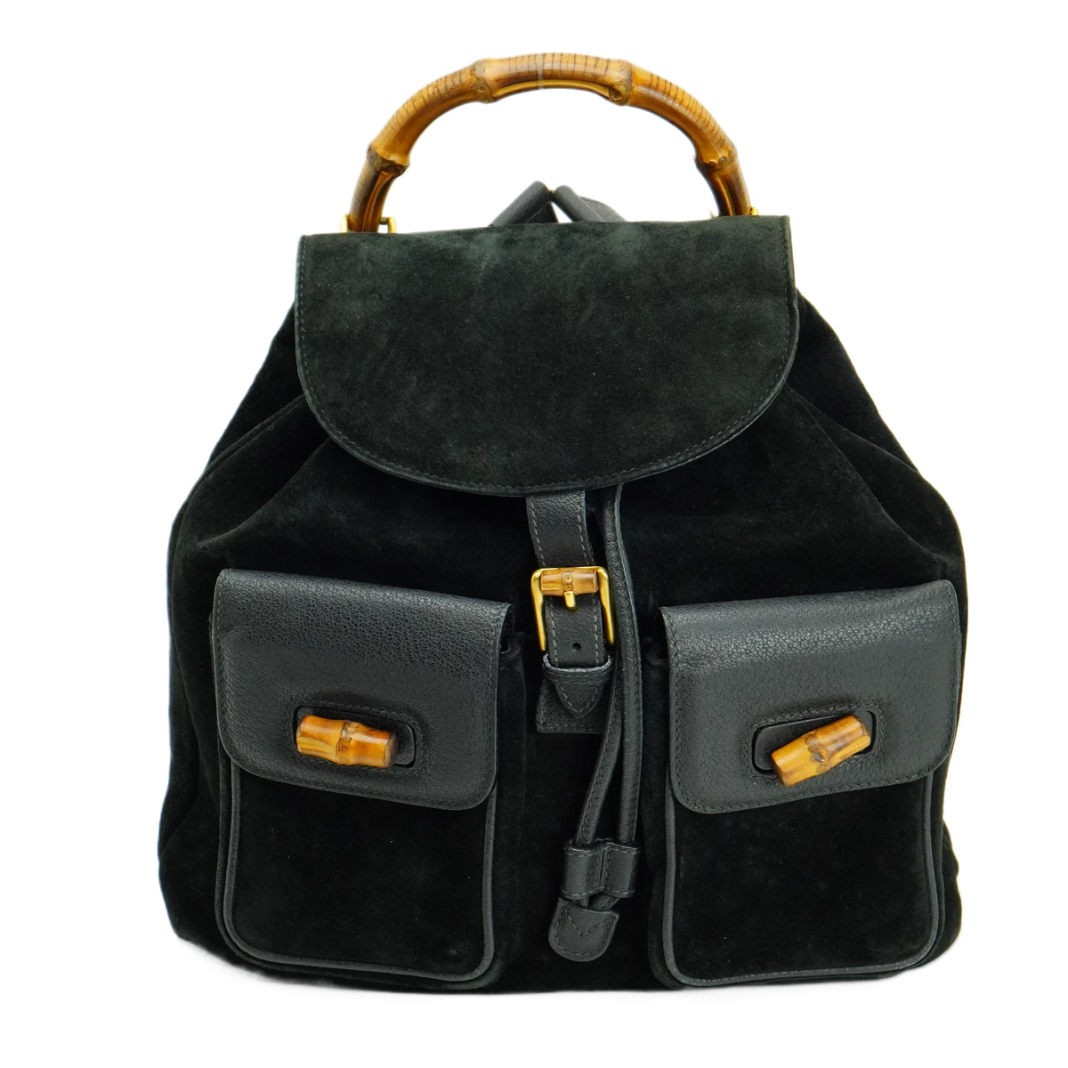 Gucci Black Bamboo/Suede Backpack Bag - Lost Designer