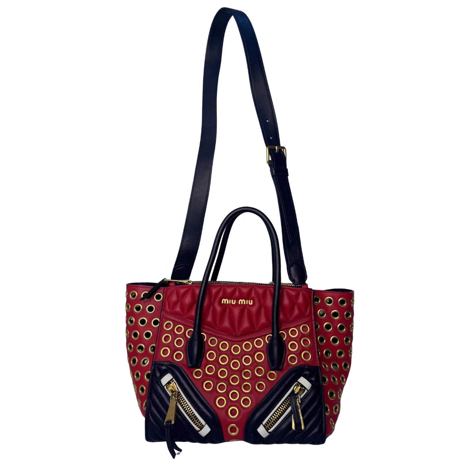 Miu Miu Nappa Biker Bicolor Quilted Leather Bag – Red & Black