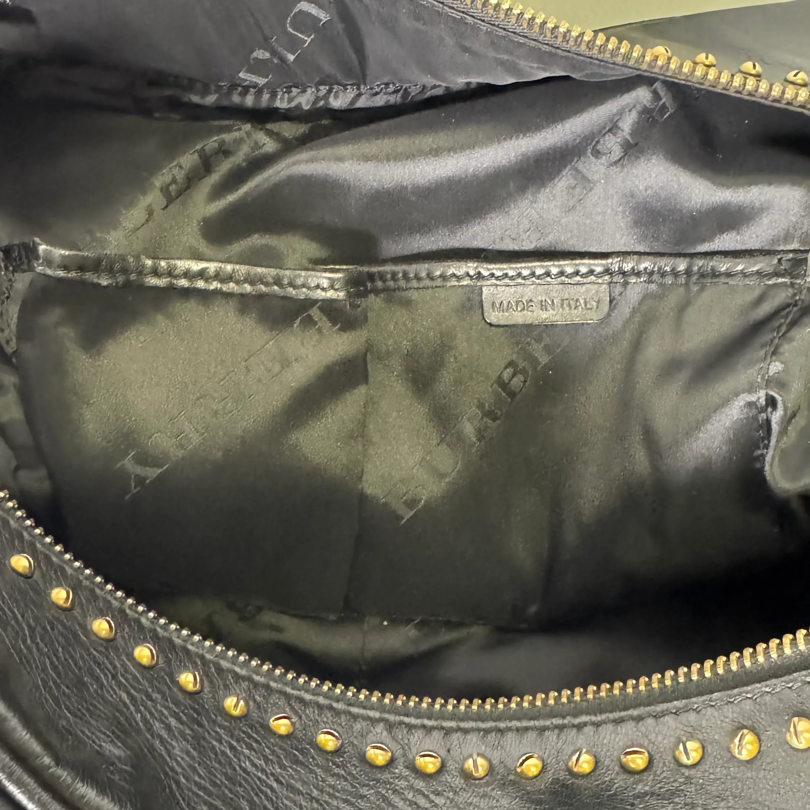 Burberry Black Studded Plissé Lambskin Leather Tote Bag