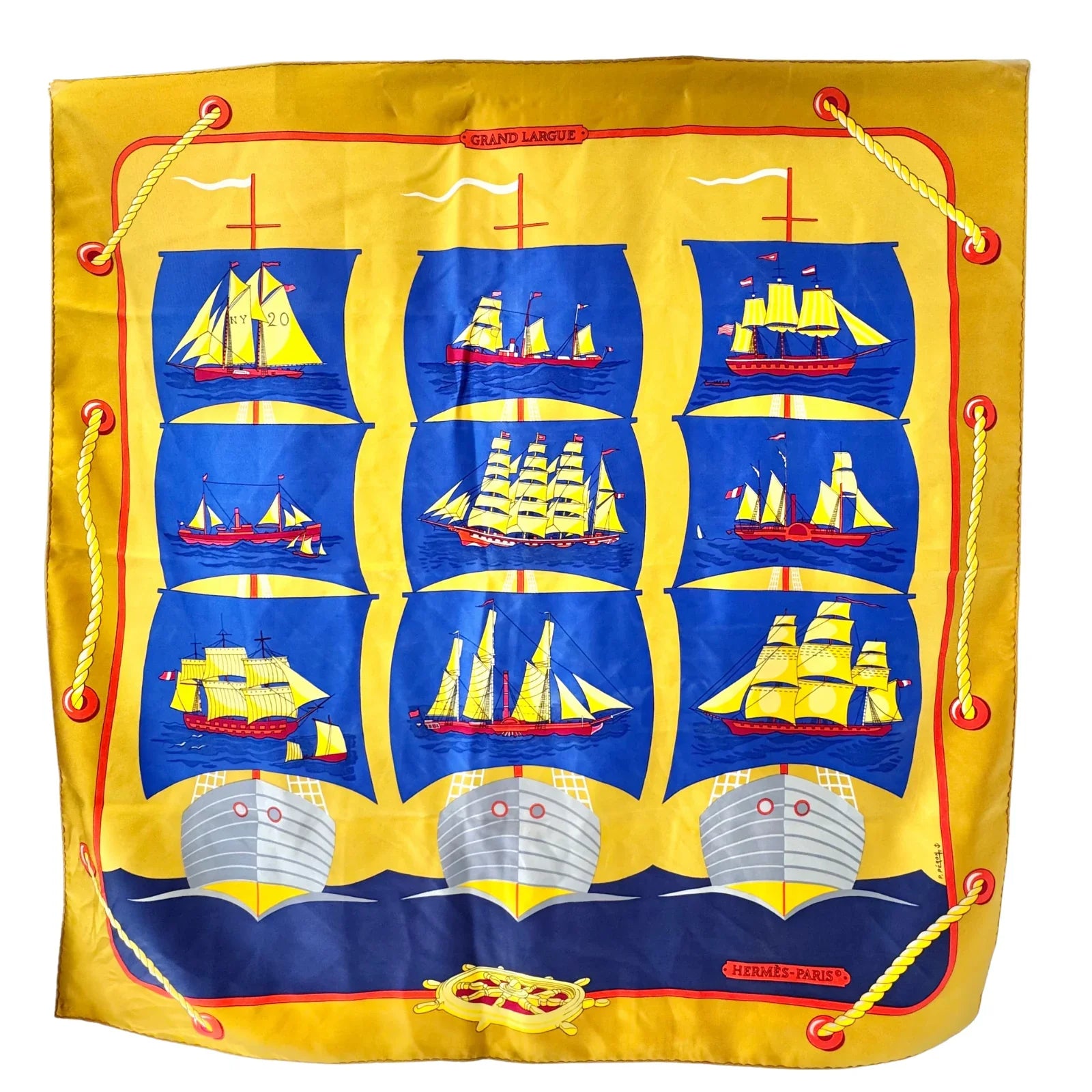 Hermès Grand Largue Silk Scarf Yellow