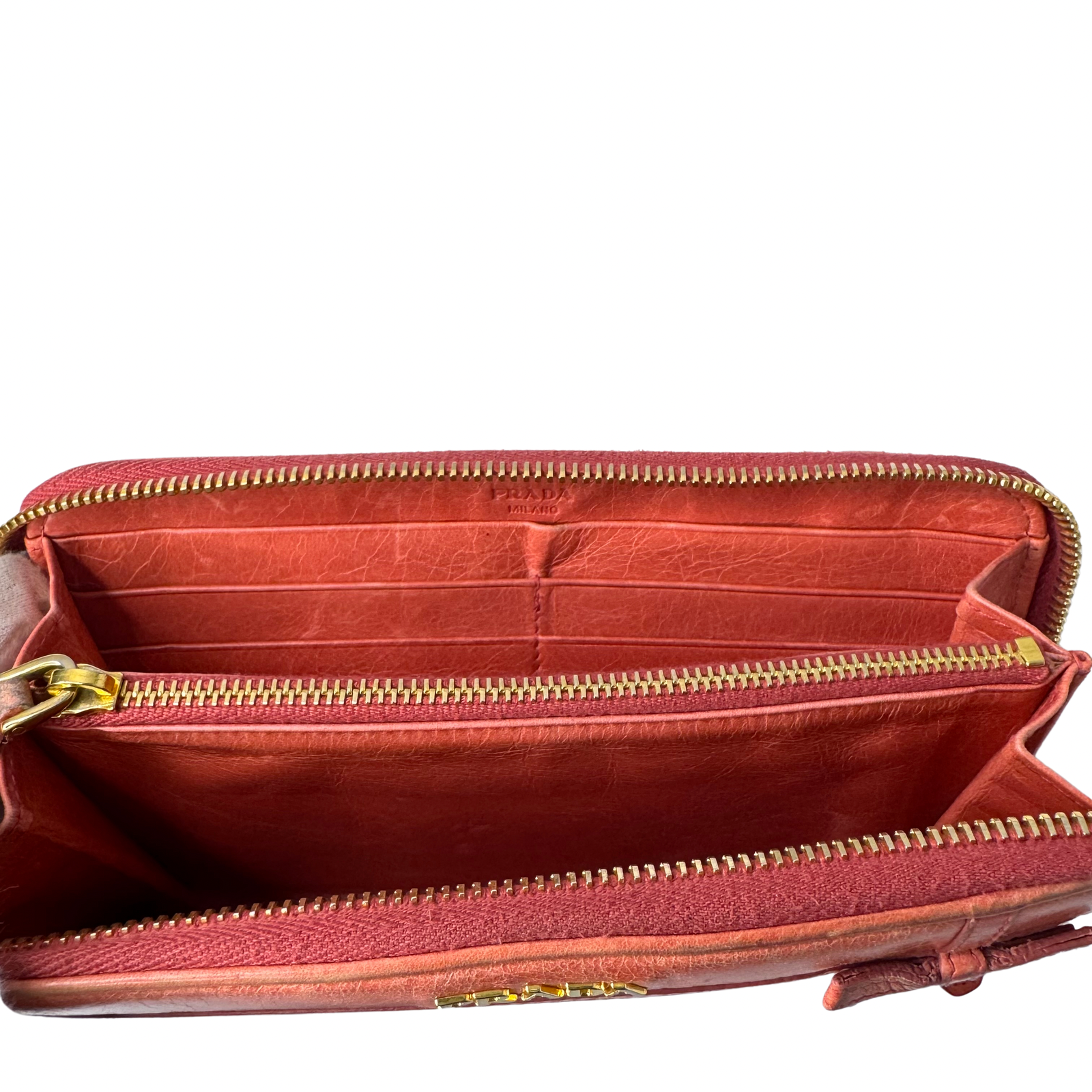 Prada Pink Leather Long Wallet with Zip Coin Compartment