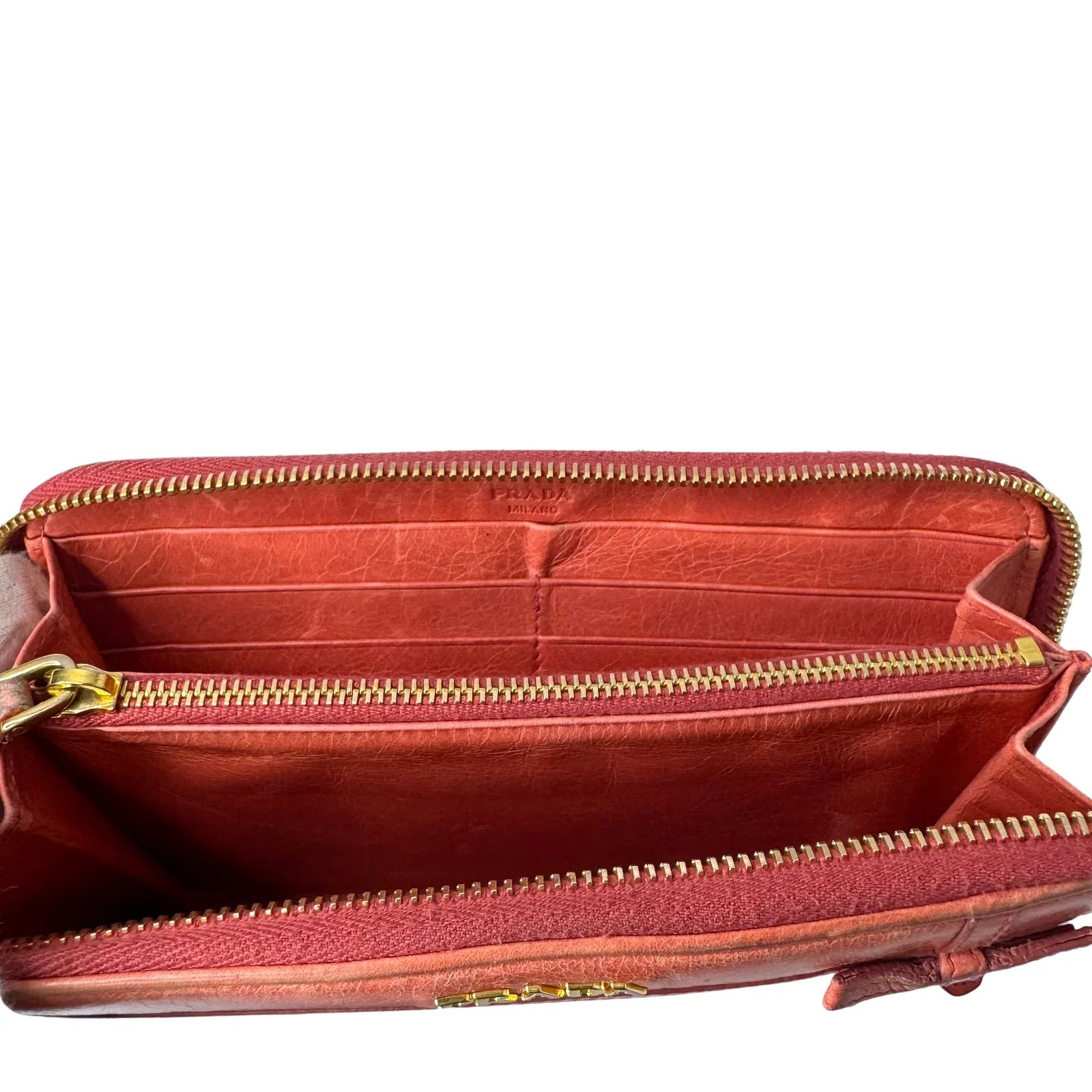 Prada Pink Leather Long Wallet with Zip Coin Compartment