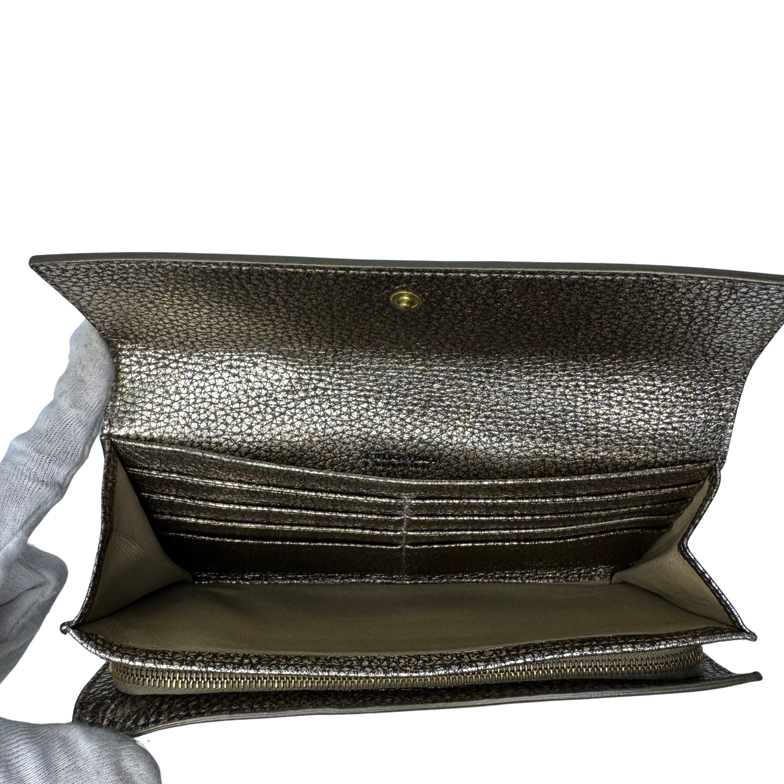 Bottega Veneta Metallic Pewter Woven and Pebbled Leather Long Wallet