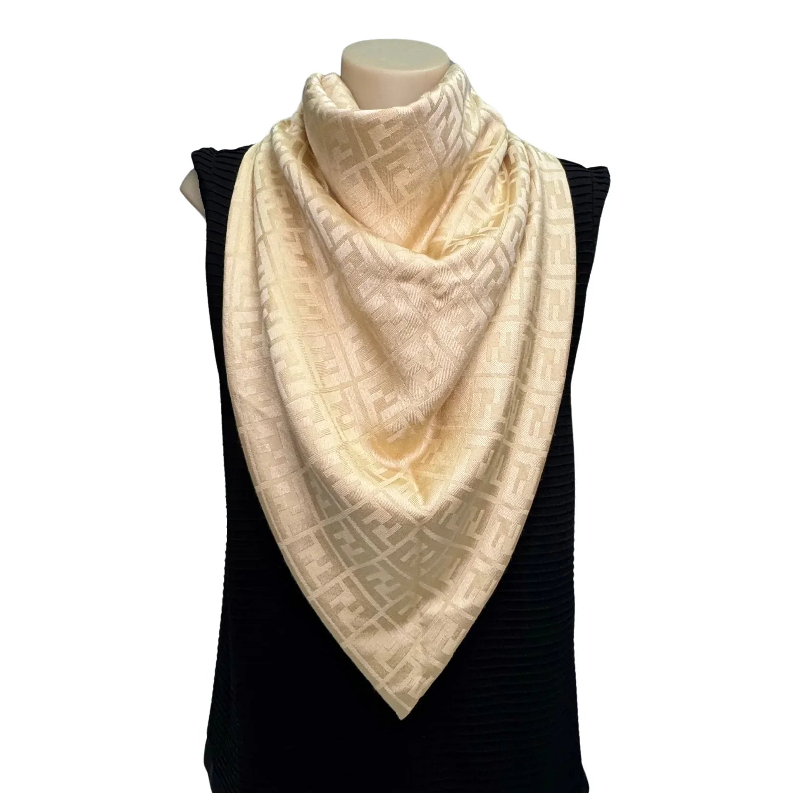 Fendi Silk Scarf Shawl Monogram Beige
