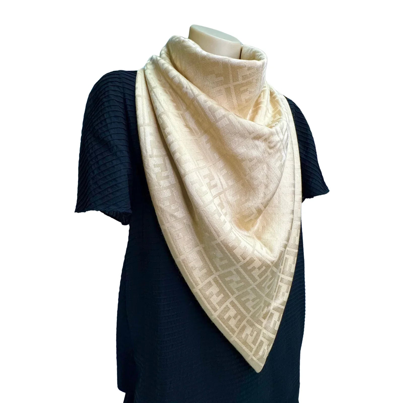 Fendi Silk Scarf Shawl Monogram Beige