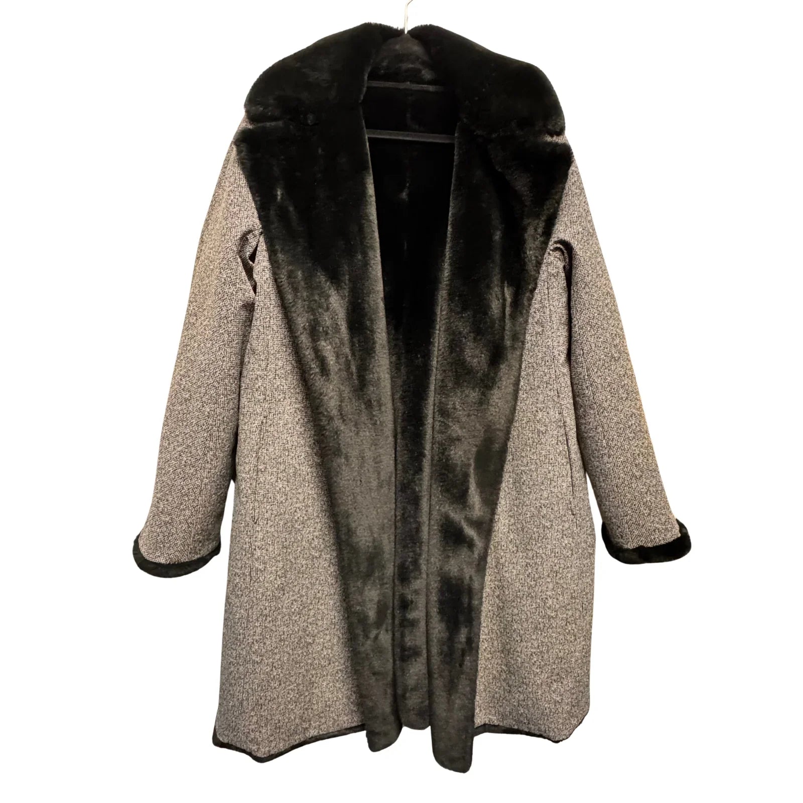 Max Mara Oversized Grey Wool Blend Coat Faux Fur – Size 42