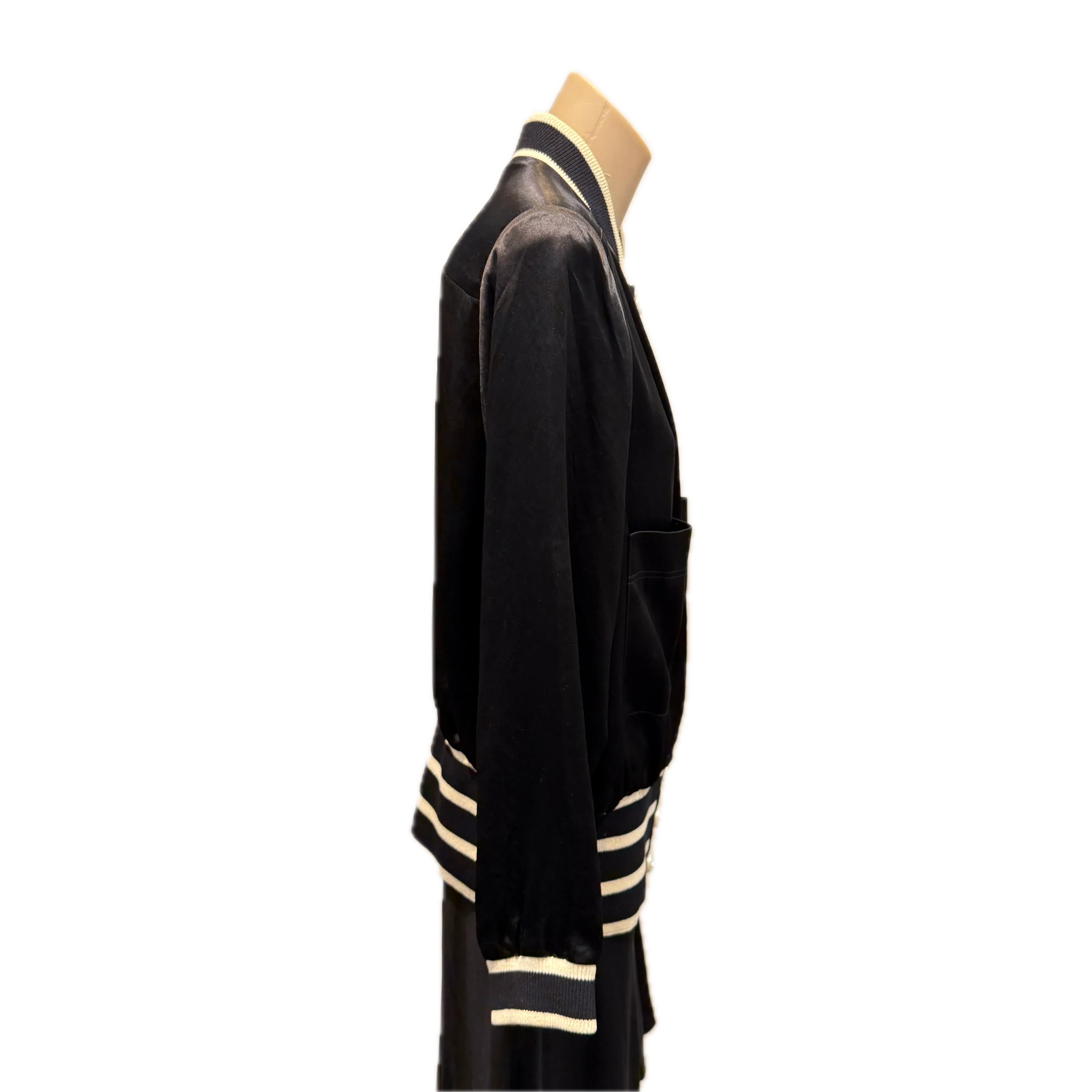 Chanel Bomber Striped Jacket Black Size 44