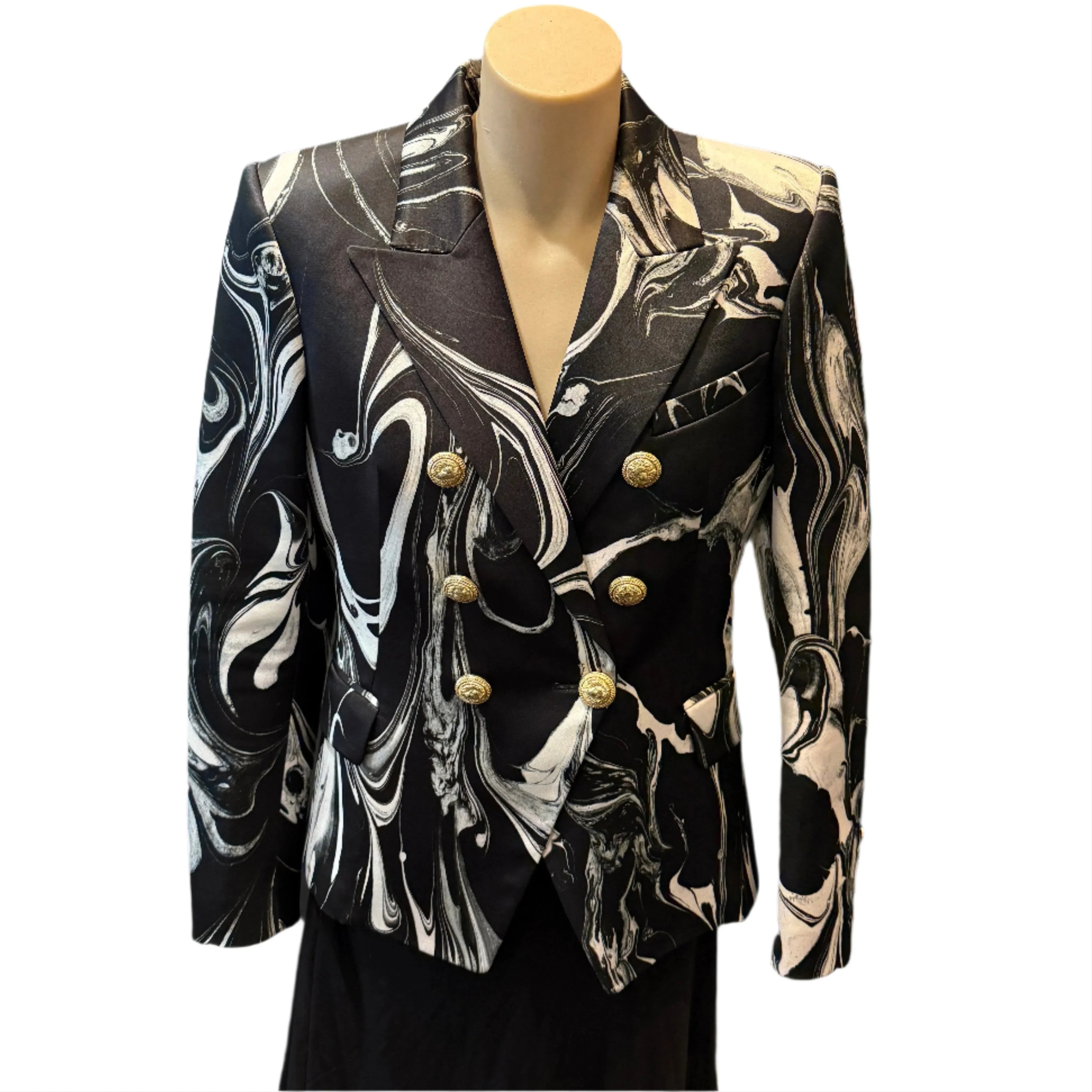 Balmain Satin Marble Jacket Blazer Womens 40