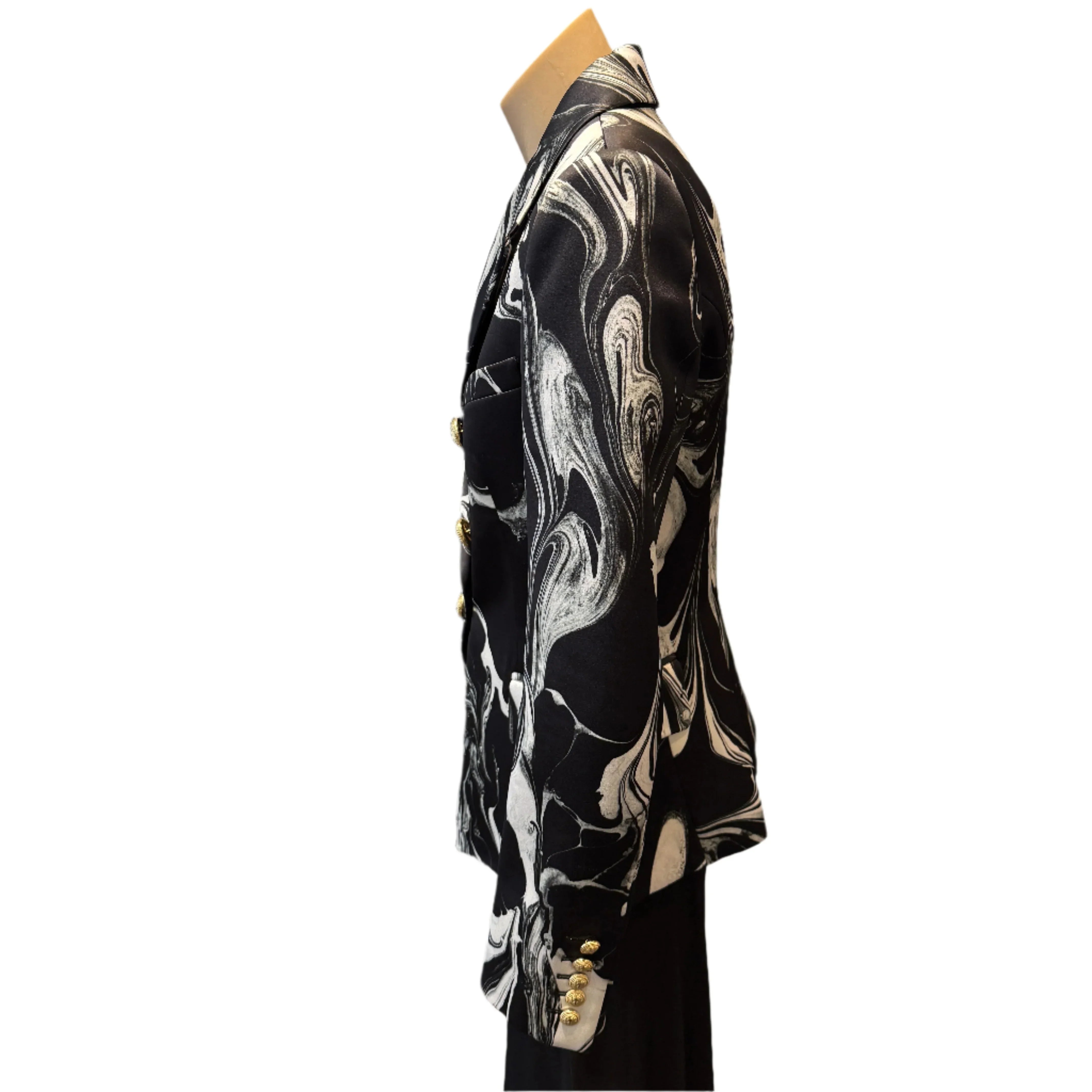 Balmain Satin Marble Jacket Blazer Womens 40