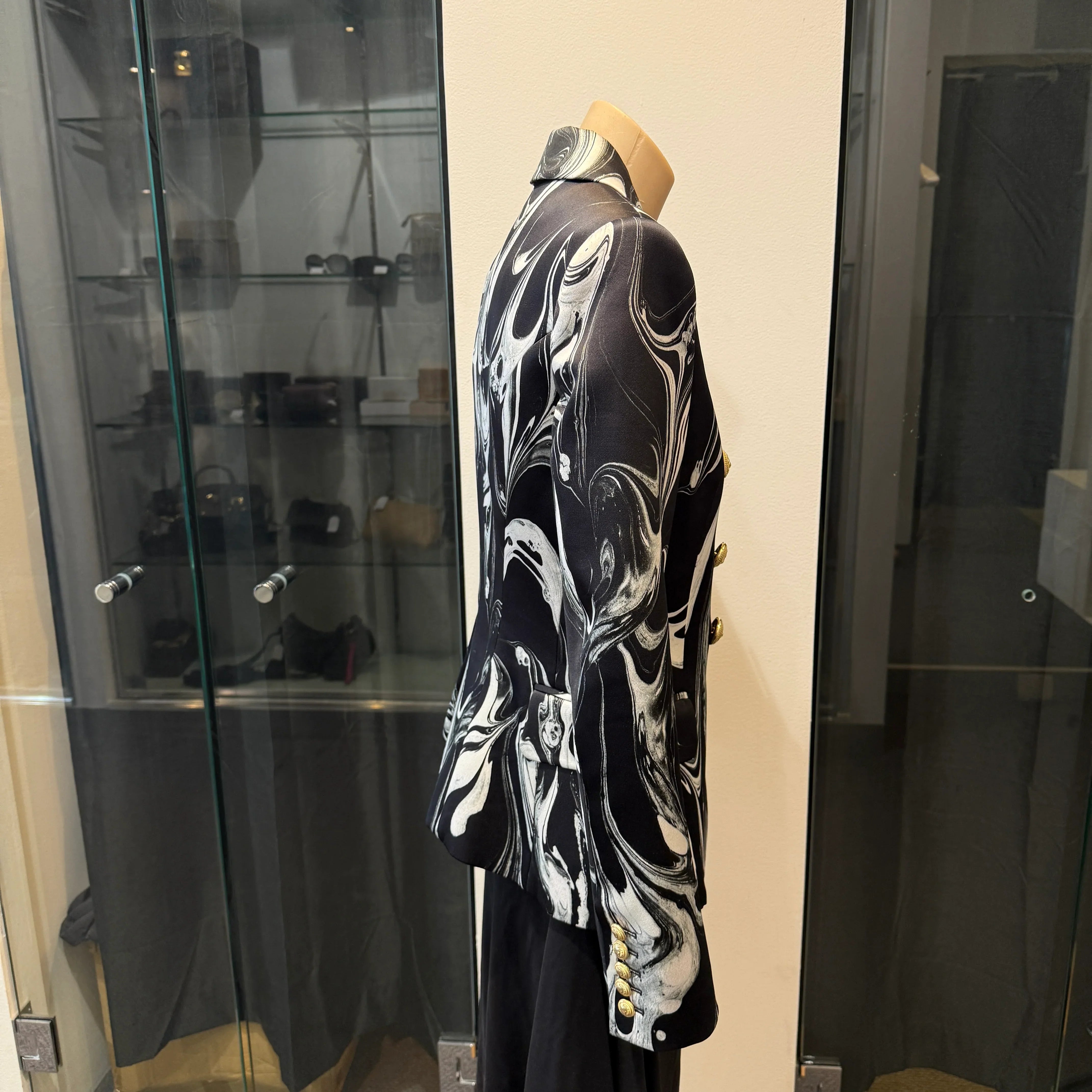 Balmain Satin Marble Jacket Blazer Womens 40