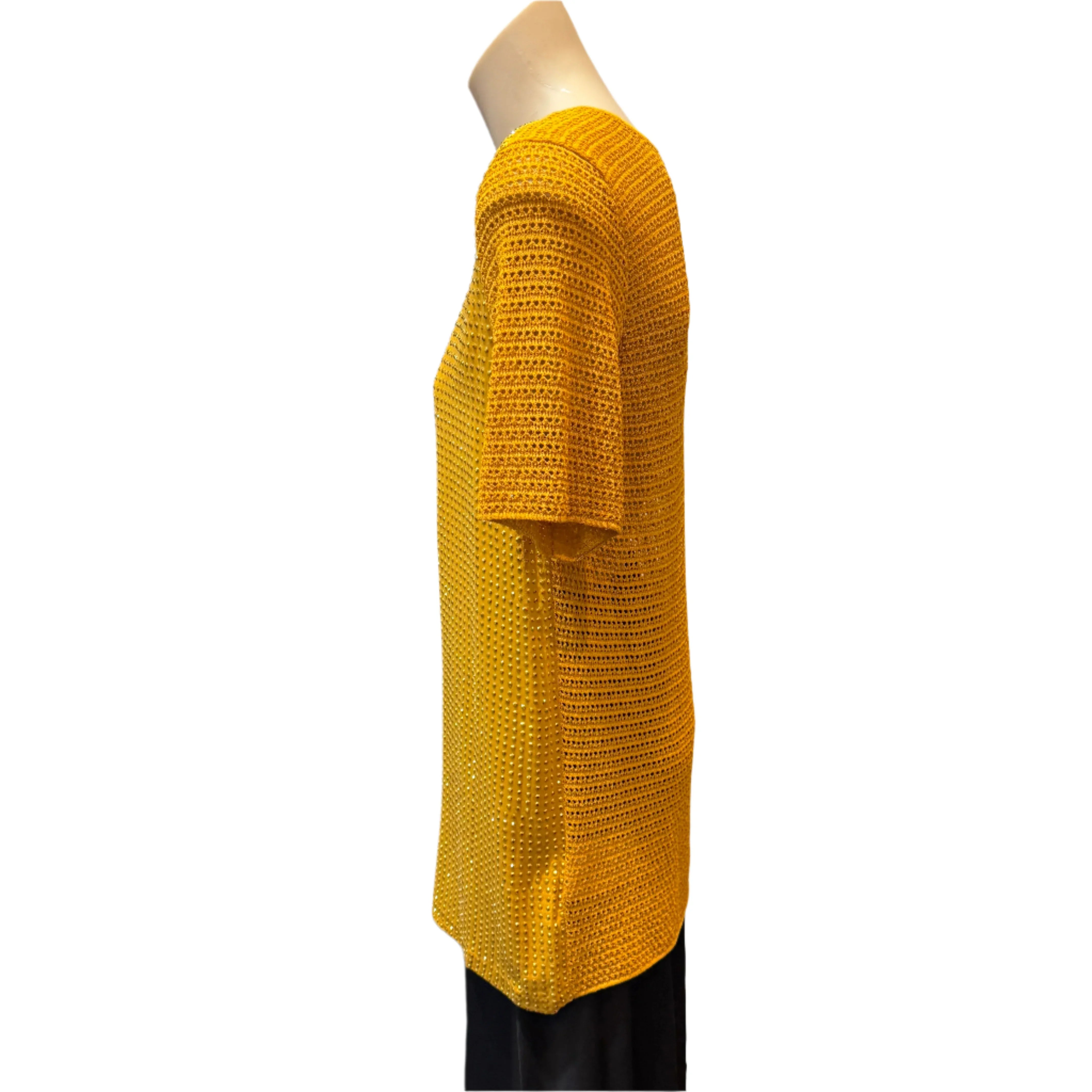 Gucci Mustard Studded Short Sleeve Silk Top Small