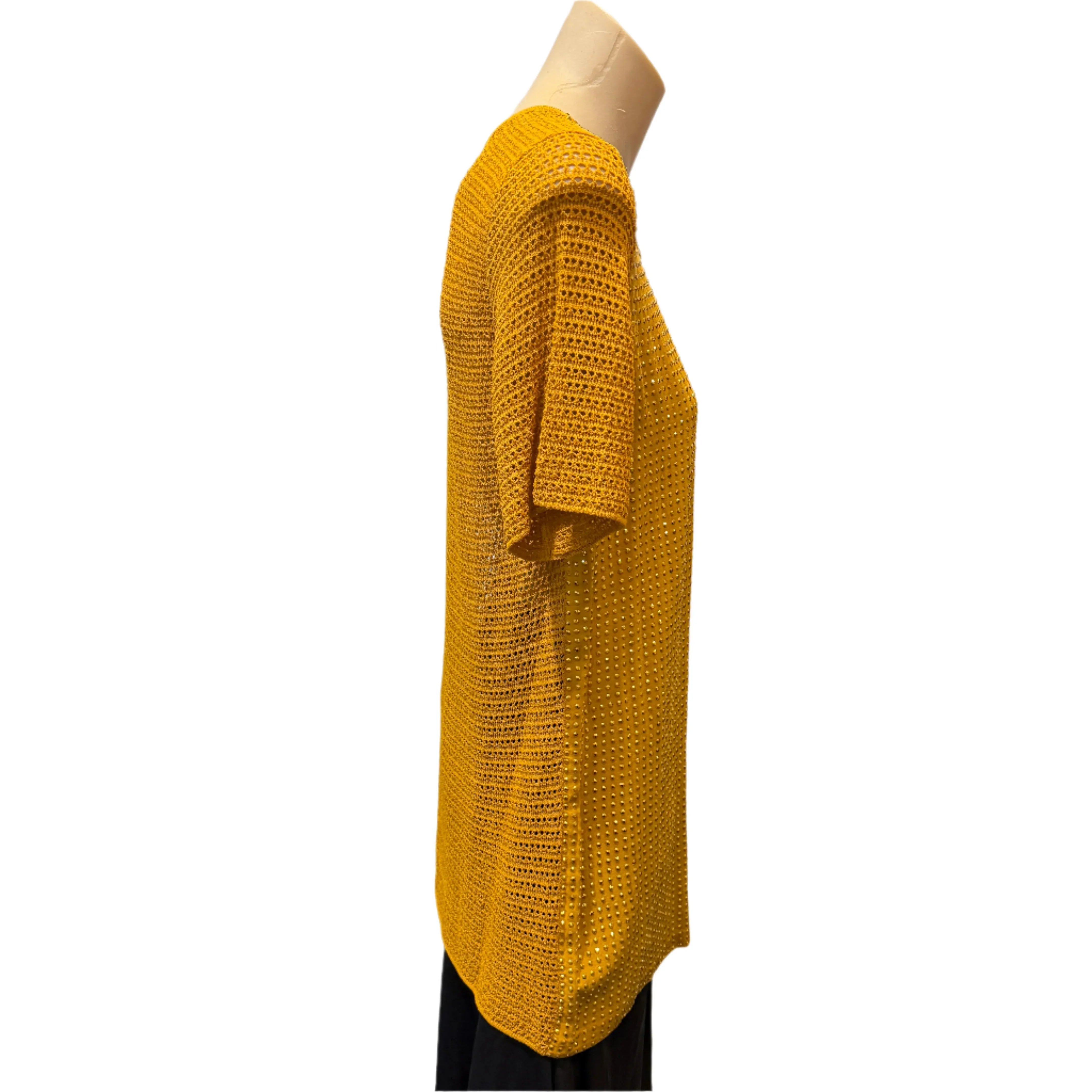 Gucci Mustard Studded Short Sleeve Silk Top Small
