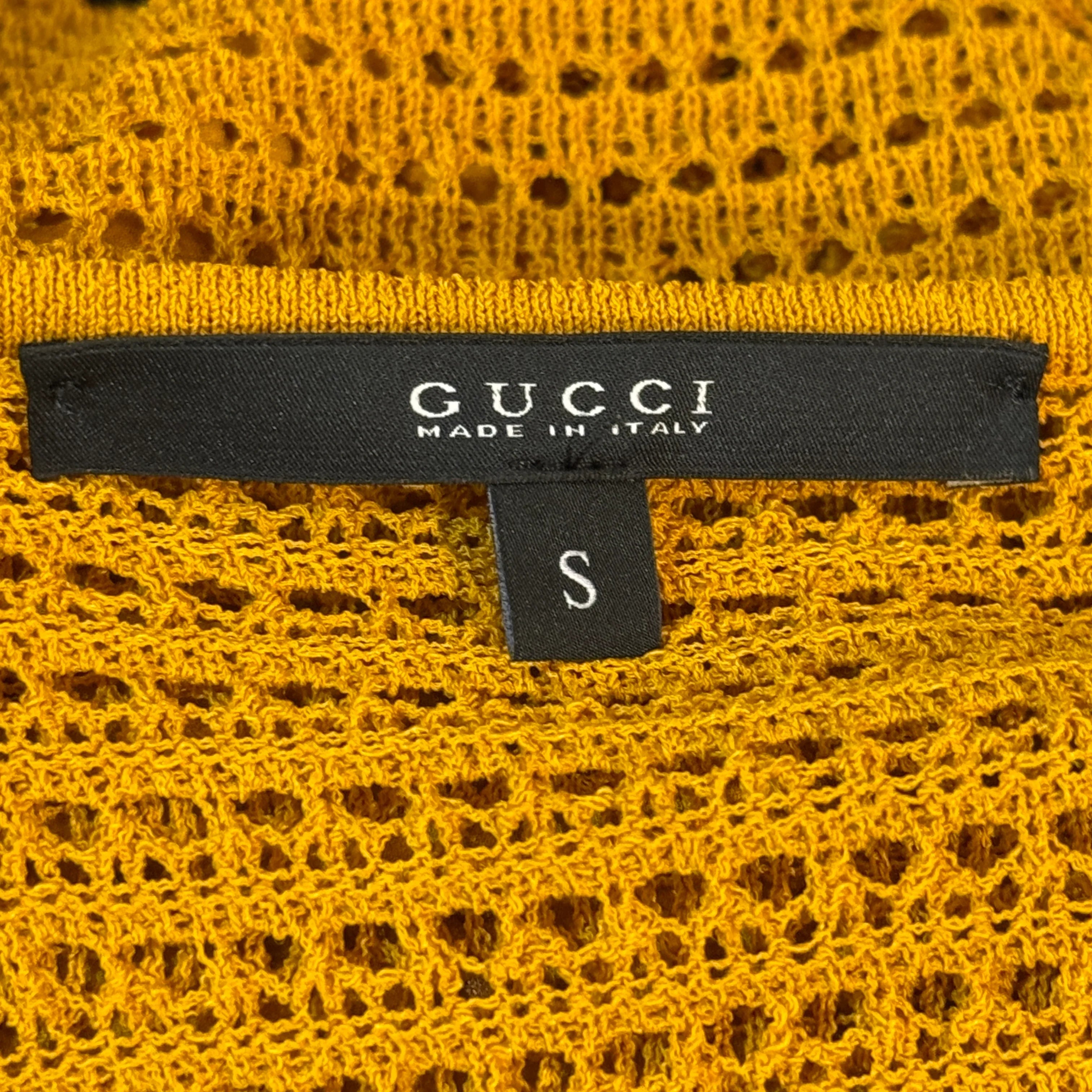 Gucci Mustard Studded Short Sleeve Silk Top Small