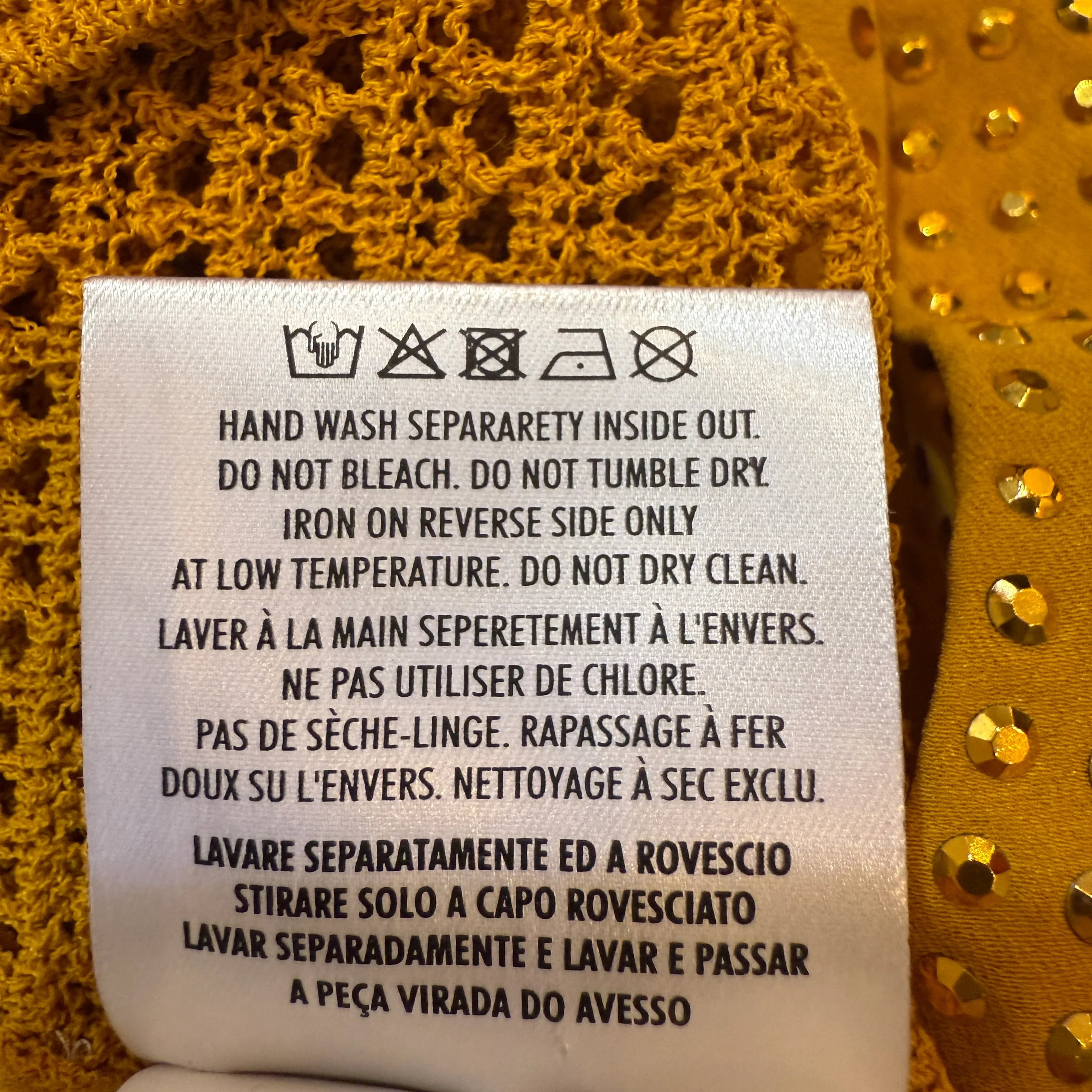 Gucci Mustard Studded Short Sleeve Silk Top Small