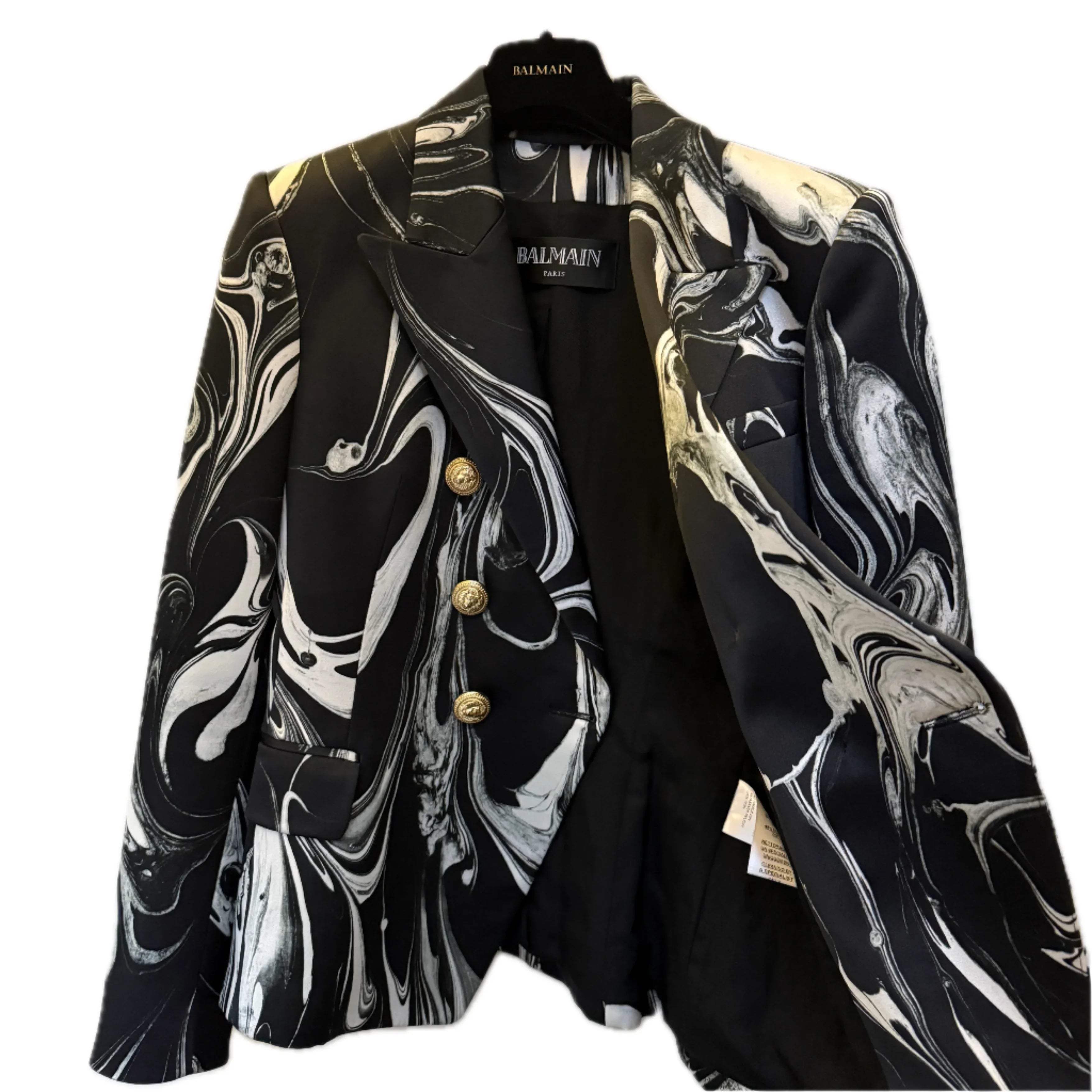 Balmain Satin Marble Jacket Blazer Womens 40