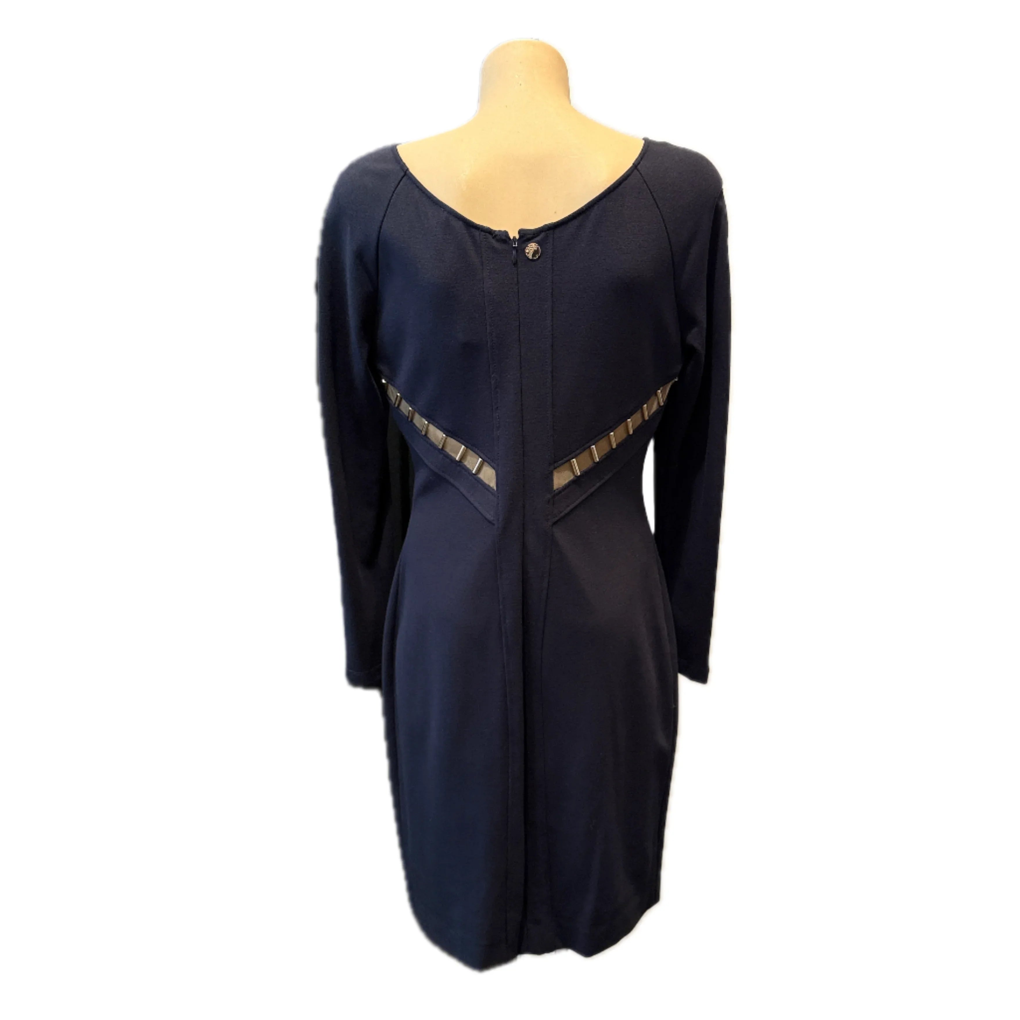 Versace Navy Long Sleeve Fitted Dress with Hardware Detail – Size 44 - Lost Designer