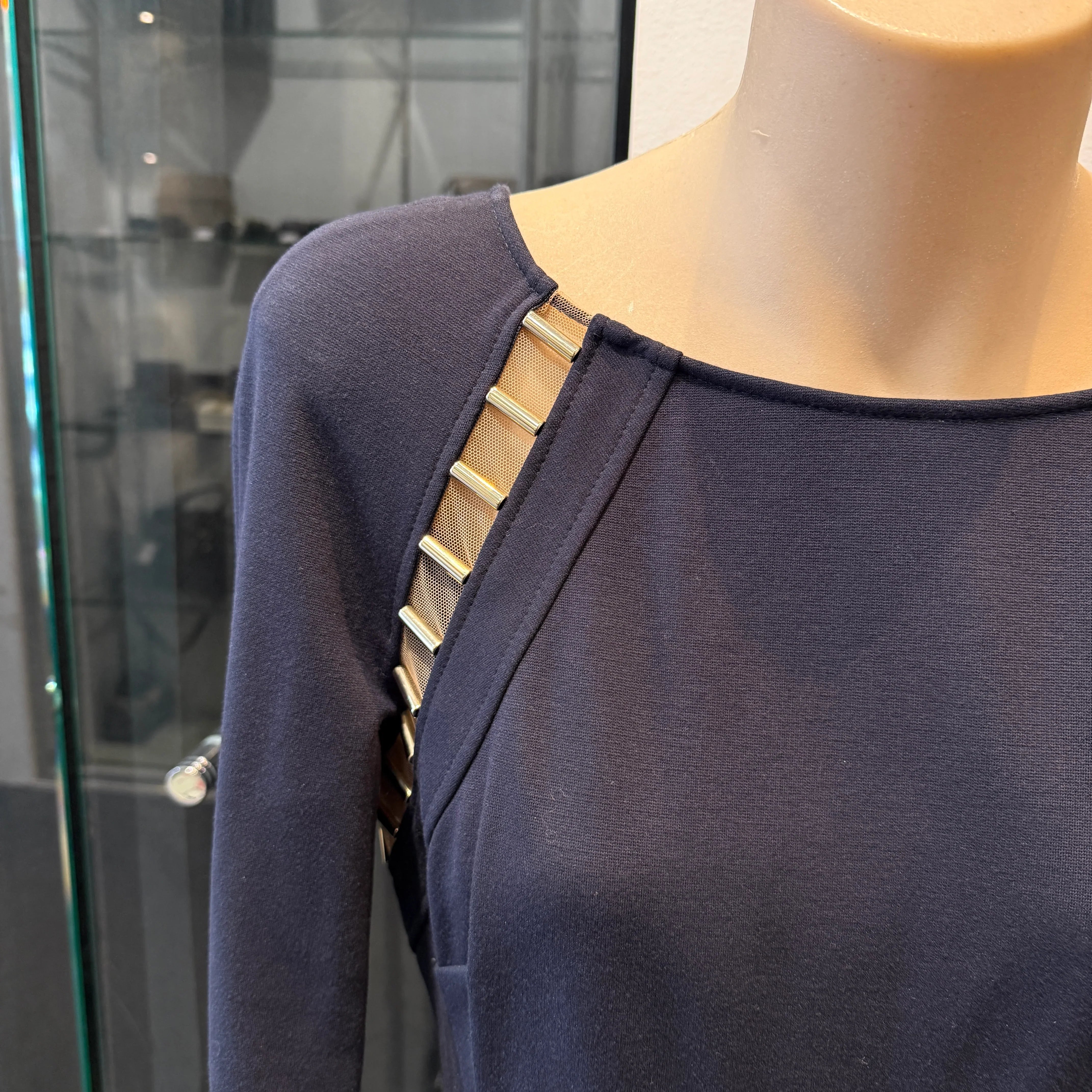 Versace Navy Long Sleeve Fitted Dress with Hardware Detail – Size 44 - Lost Designer