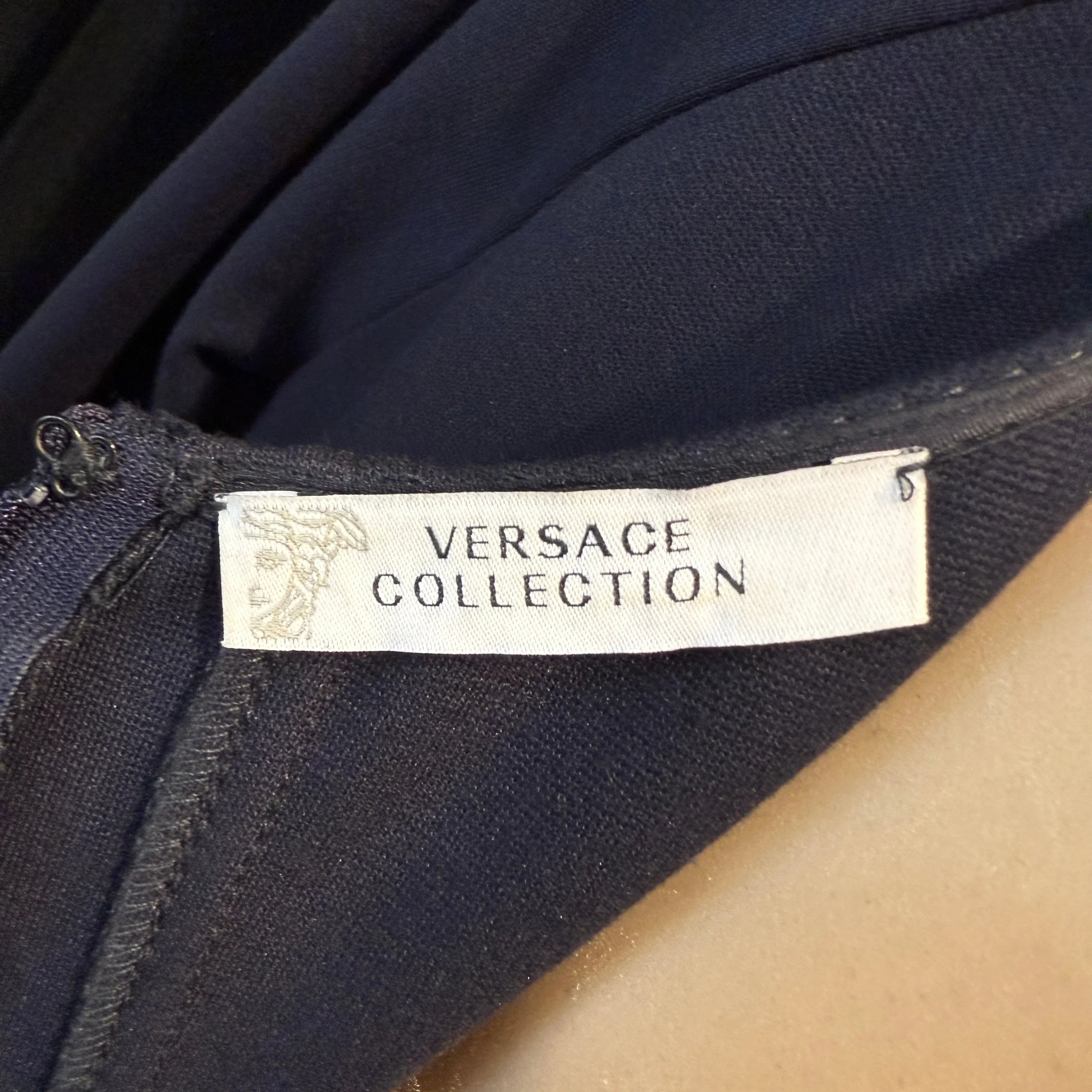 Versace Navy Long Sleeve Fitted Dress with Hardware Detail – Size 44 - Lost Designer