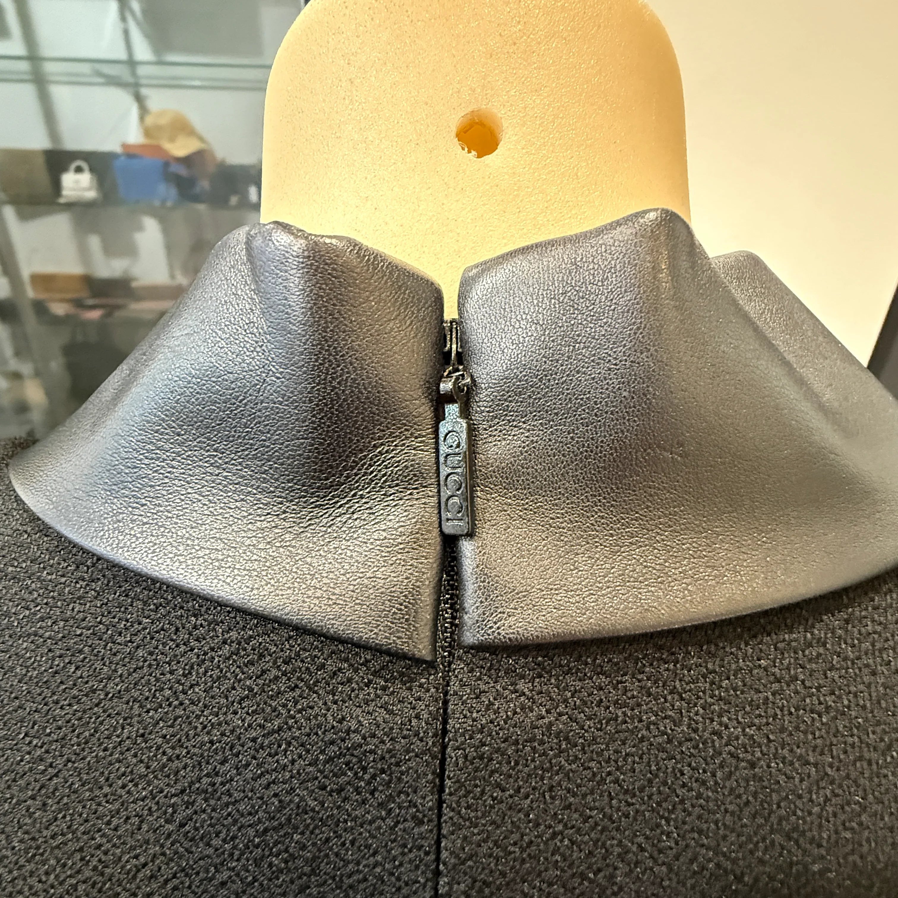 Gucci Elegent Short Dress Triacetate Leather Dress Black 40 - Lost Designer