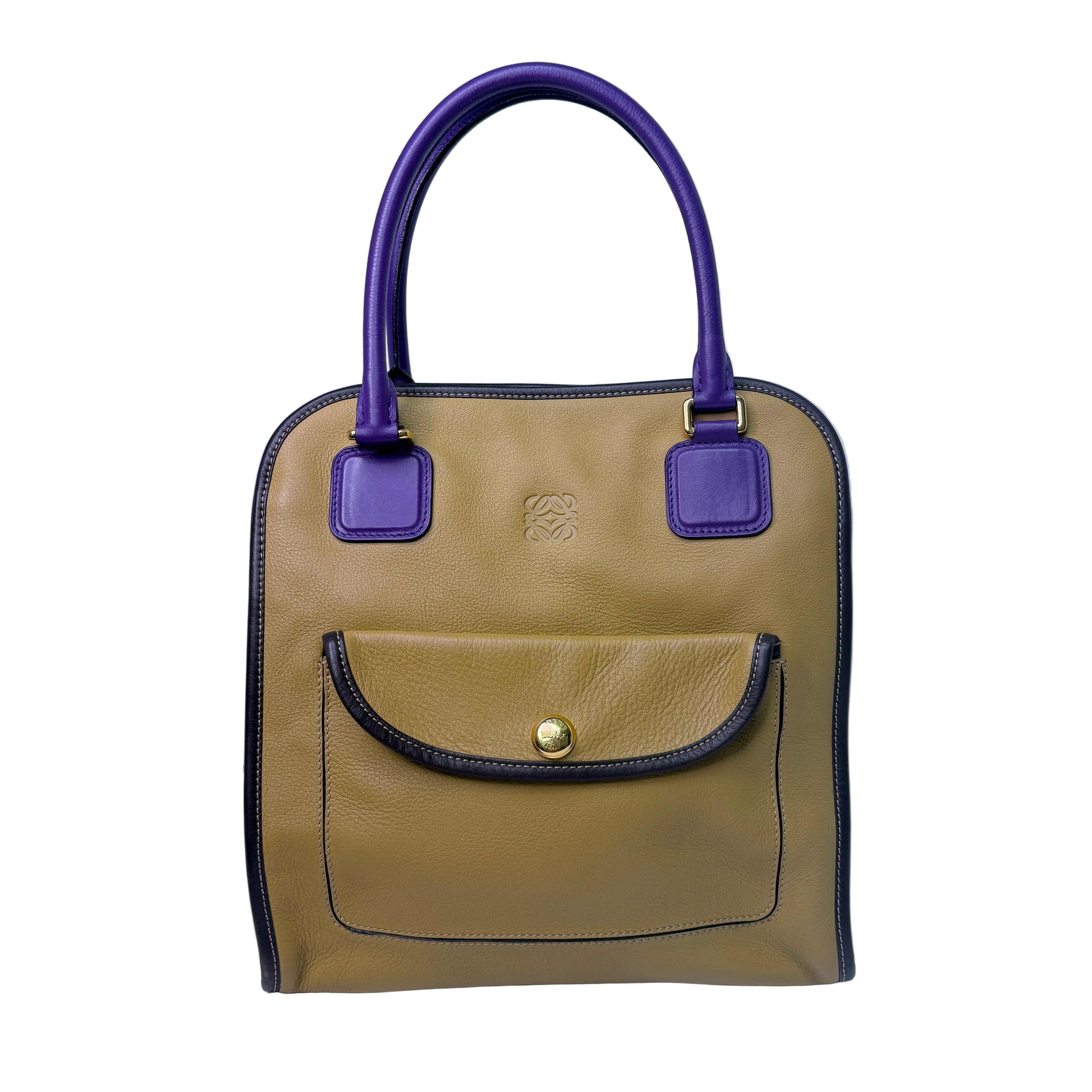 Loewe Tricolour Pebbled Handbag Leather Tan Purple