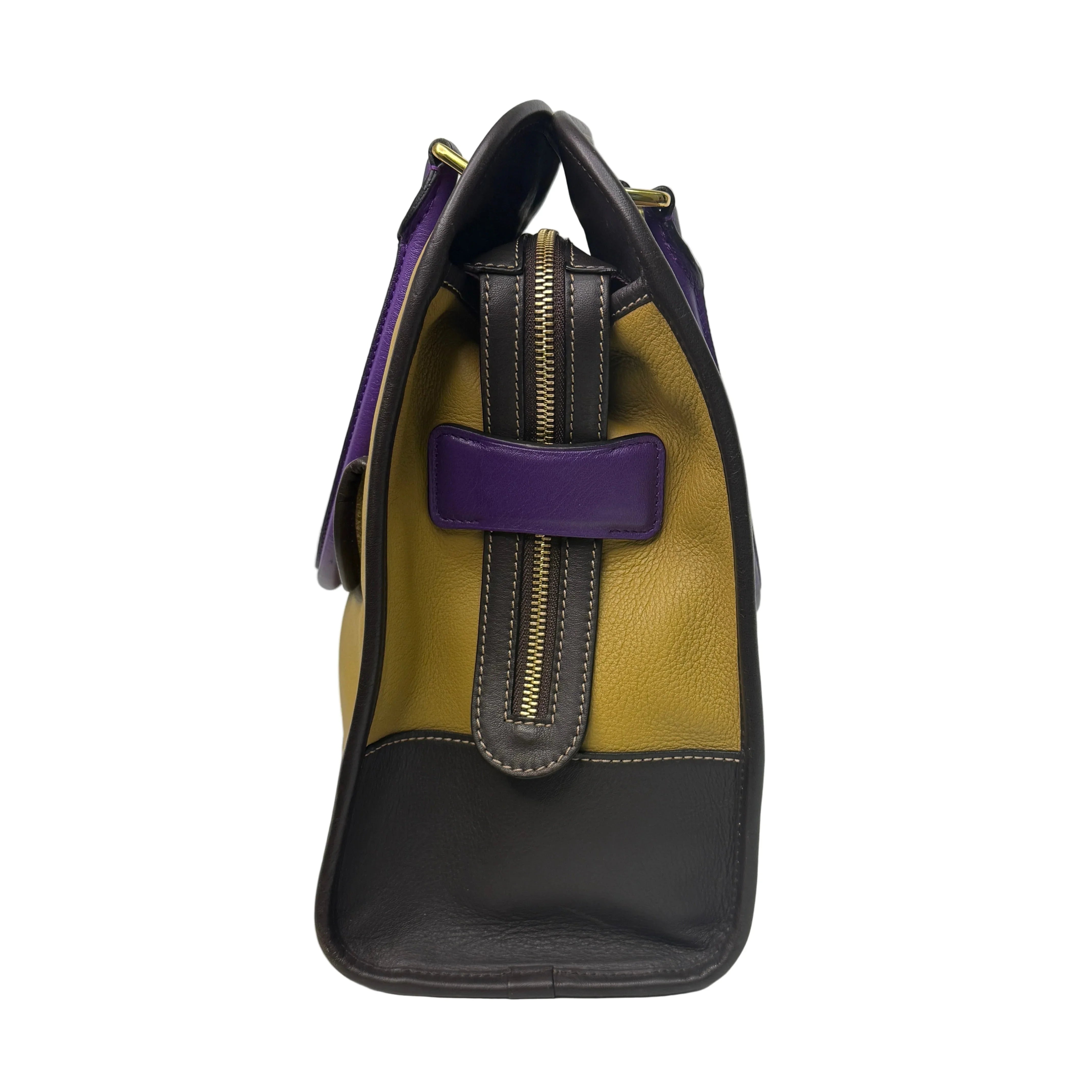 Loewe Tricolour Pebbled Handbag Leather Tan Purple - Lost Designer