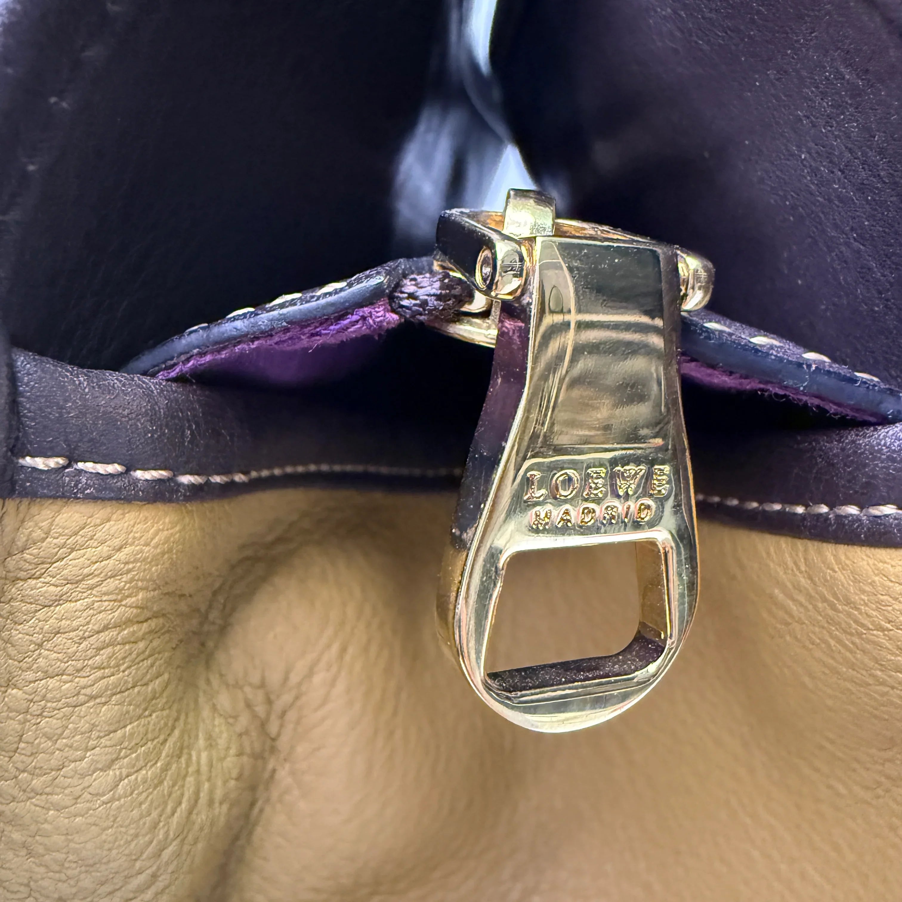 Loewe Tricolour Pebbled Handbag Leather Tan Purple - Lost Designer