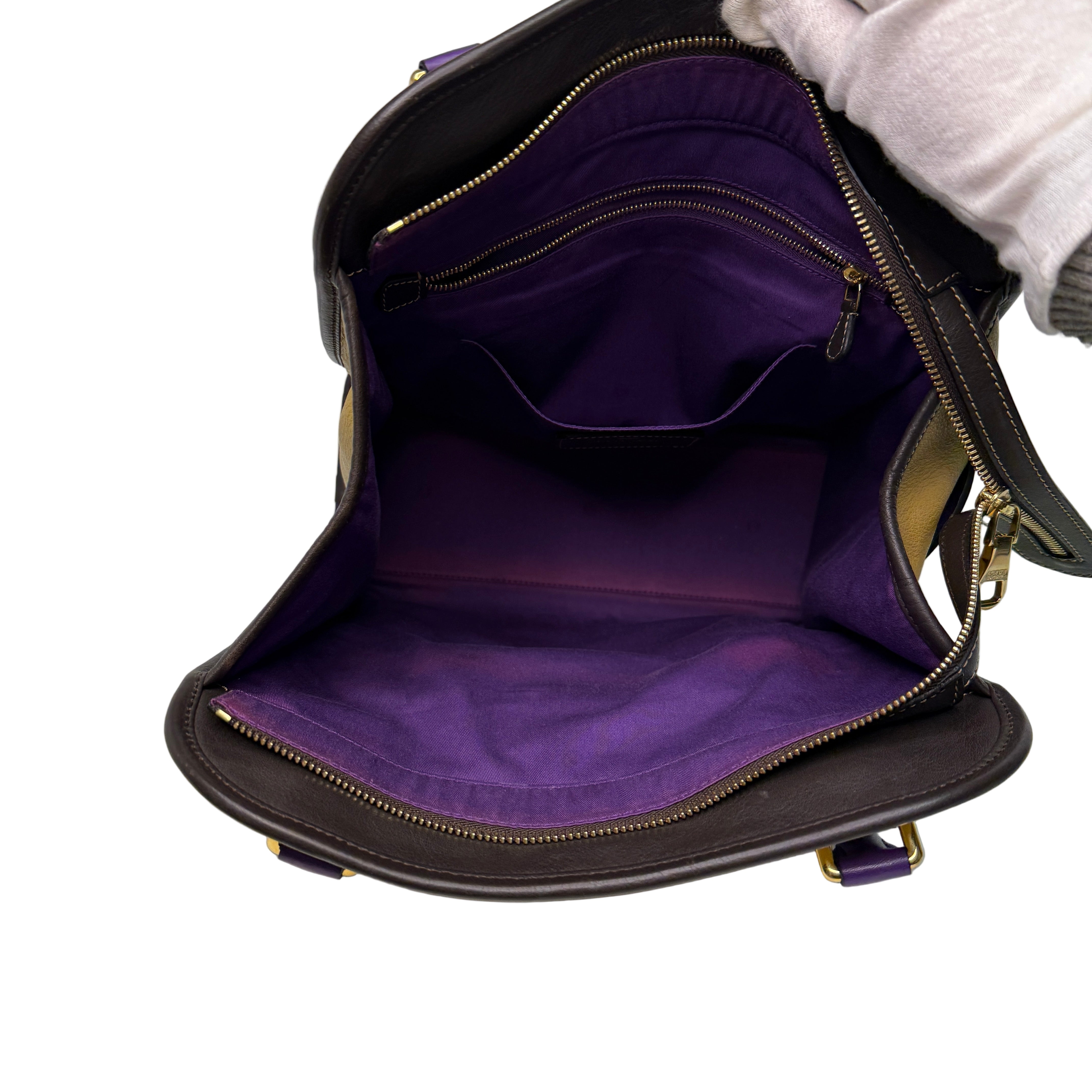 Loewe Tricolour Pebbled Handbag Leather Tan Purple