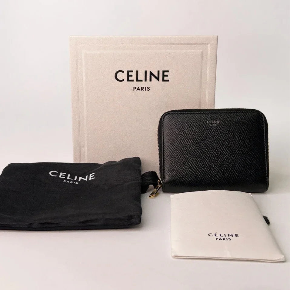 Celine Compact Leather Calfskin Wallet Black - Lost Designer